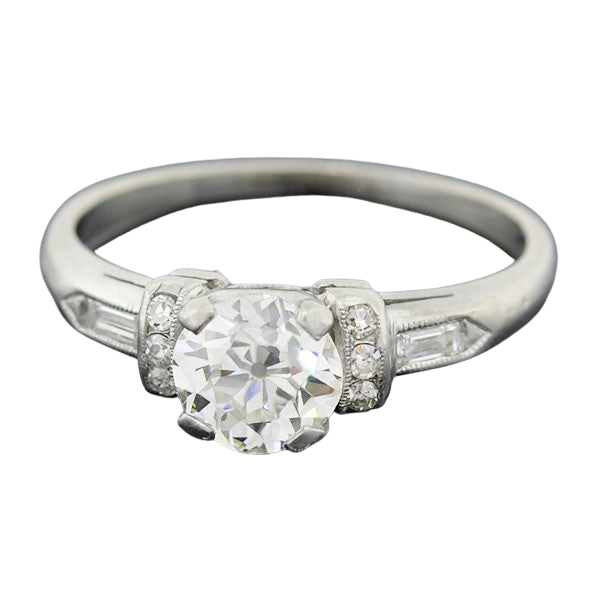 Late Art Deco Platinum Diamond Engagement Ring 0.51ctw