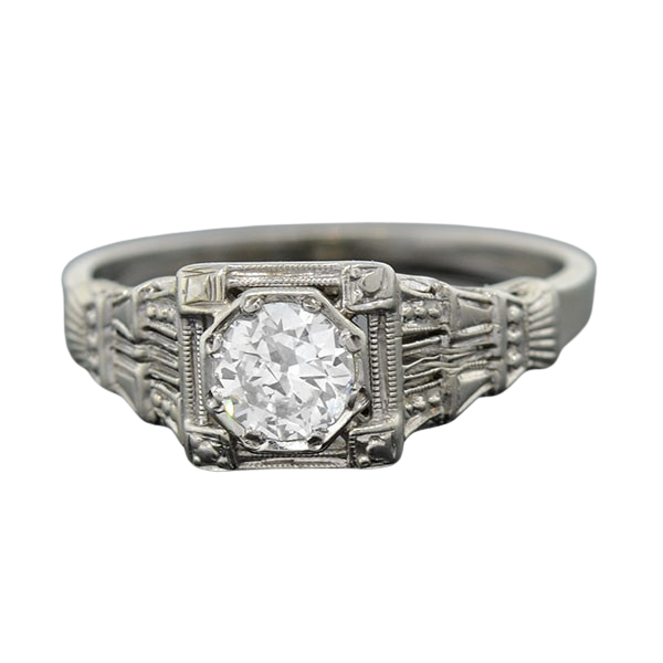Art Deco 18kt White Gold & Diamond Engagement Ring .36ct