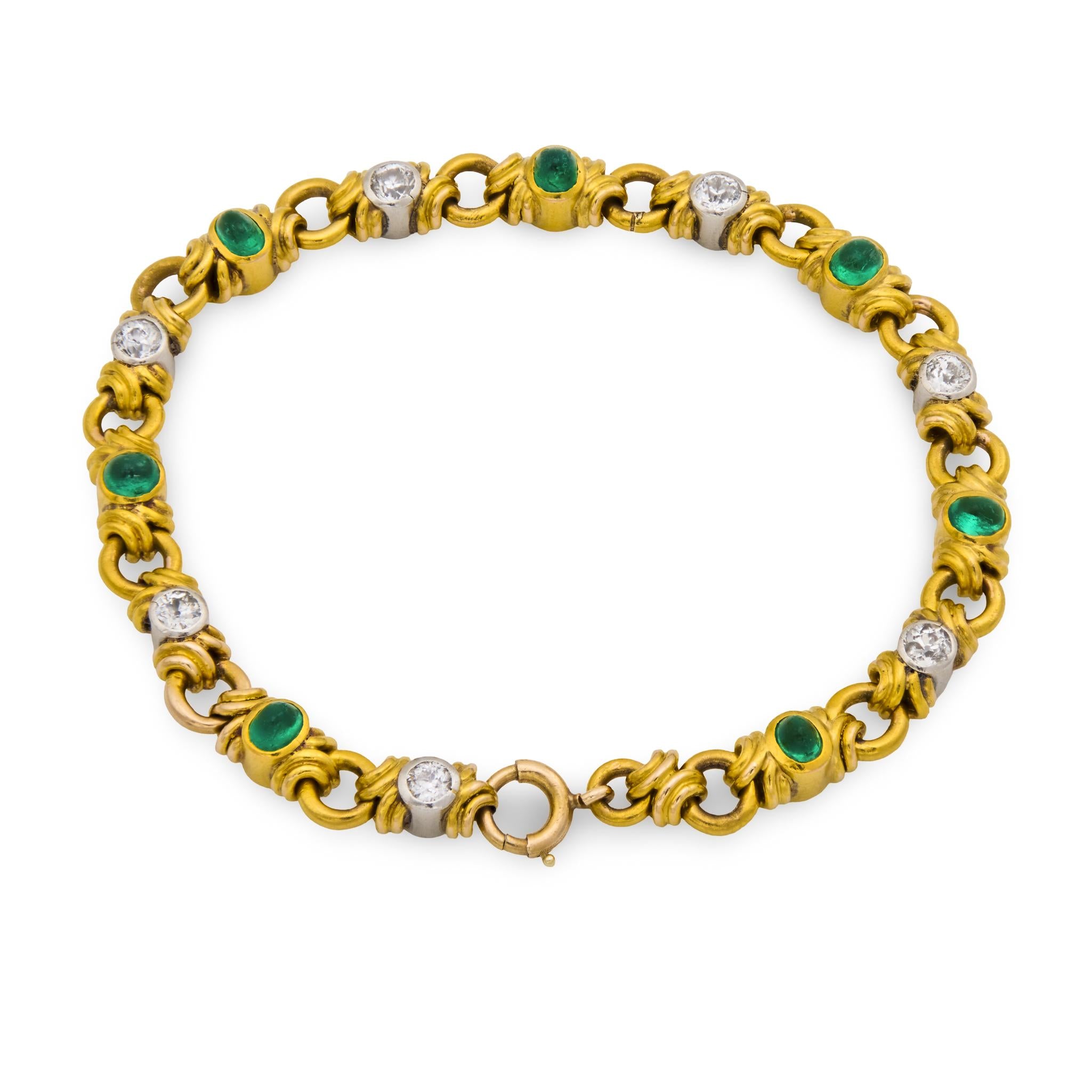 Retro French 18k/Platinum Emerald & Diamond Bracelet
