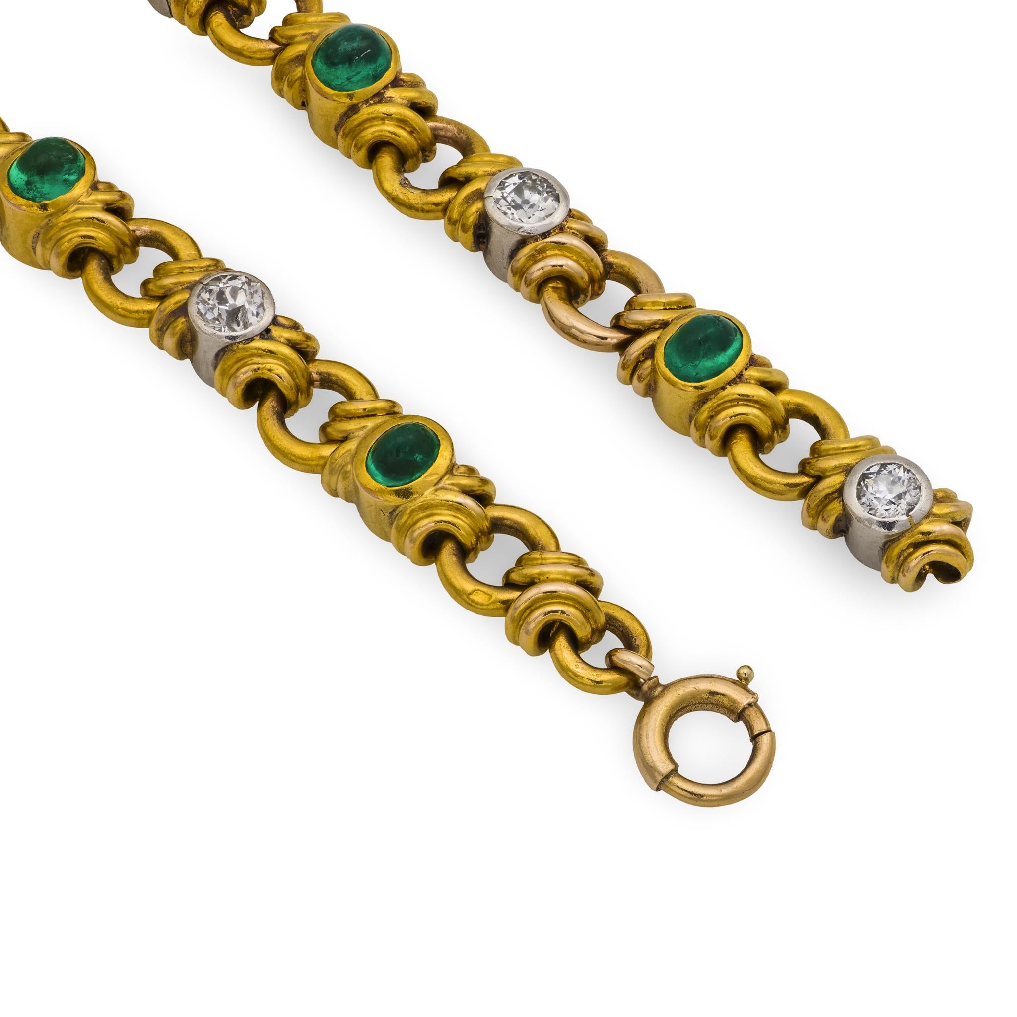 Retro French 18k/Platinum Emerald & Diamond Bracelet