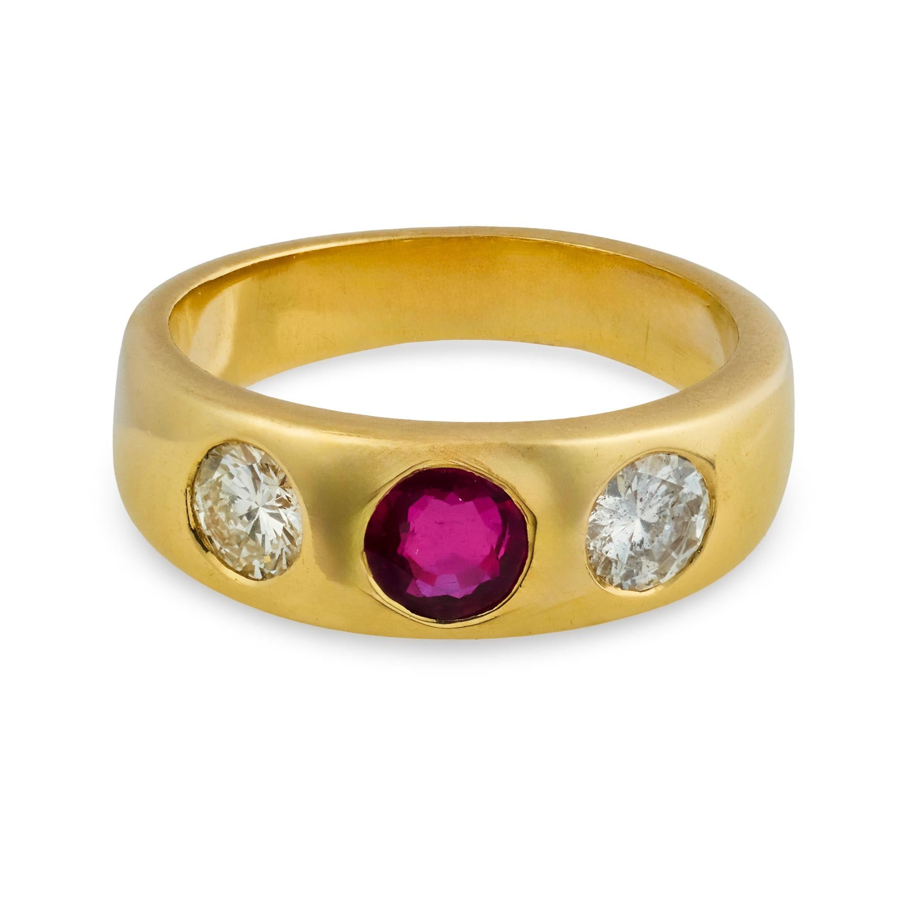 Vintage 14k Ruby & Diamond Flush Mount Ring