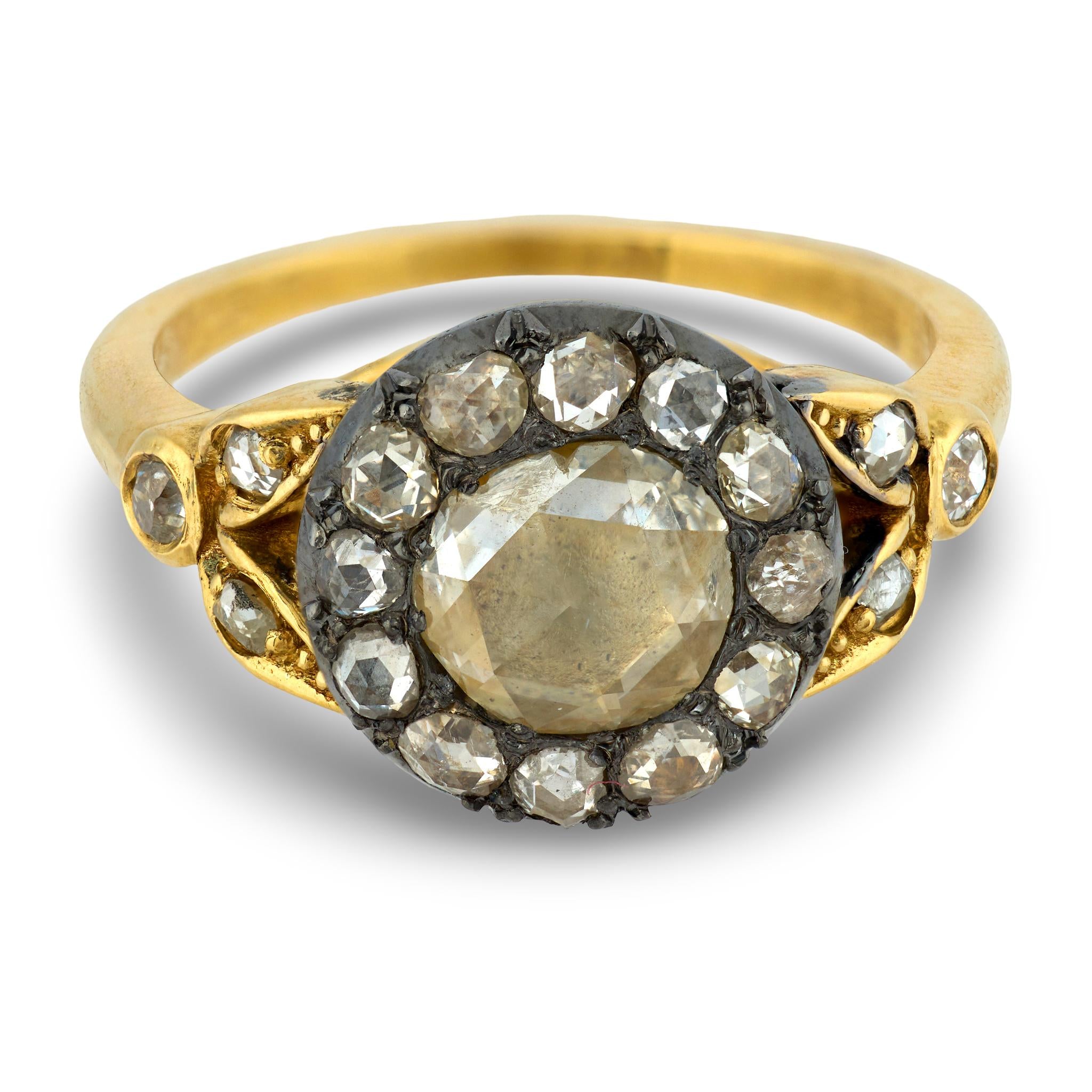 Victorian 18k/Sterling Silver Diamond Halo Ring .65ct