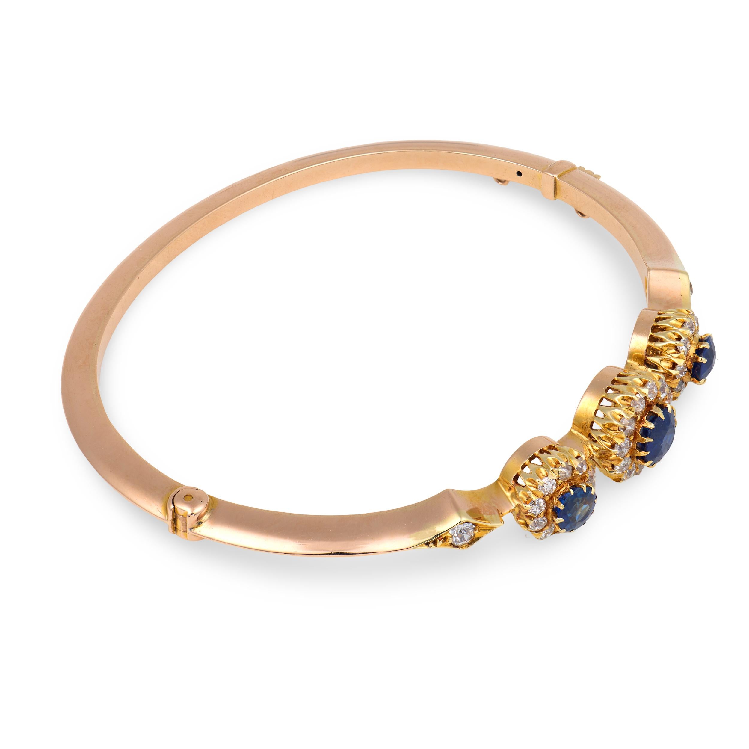 Victorian 18k Sapphire & Diamond Halo Bangle