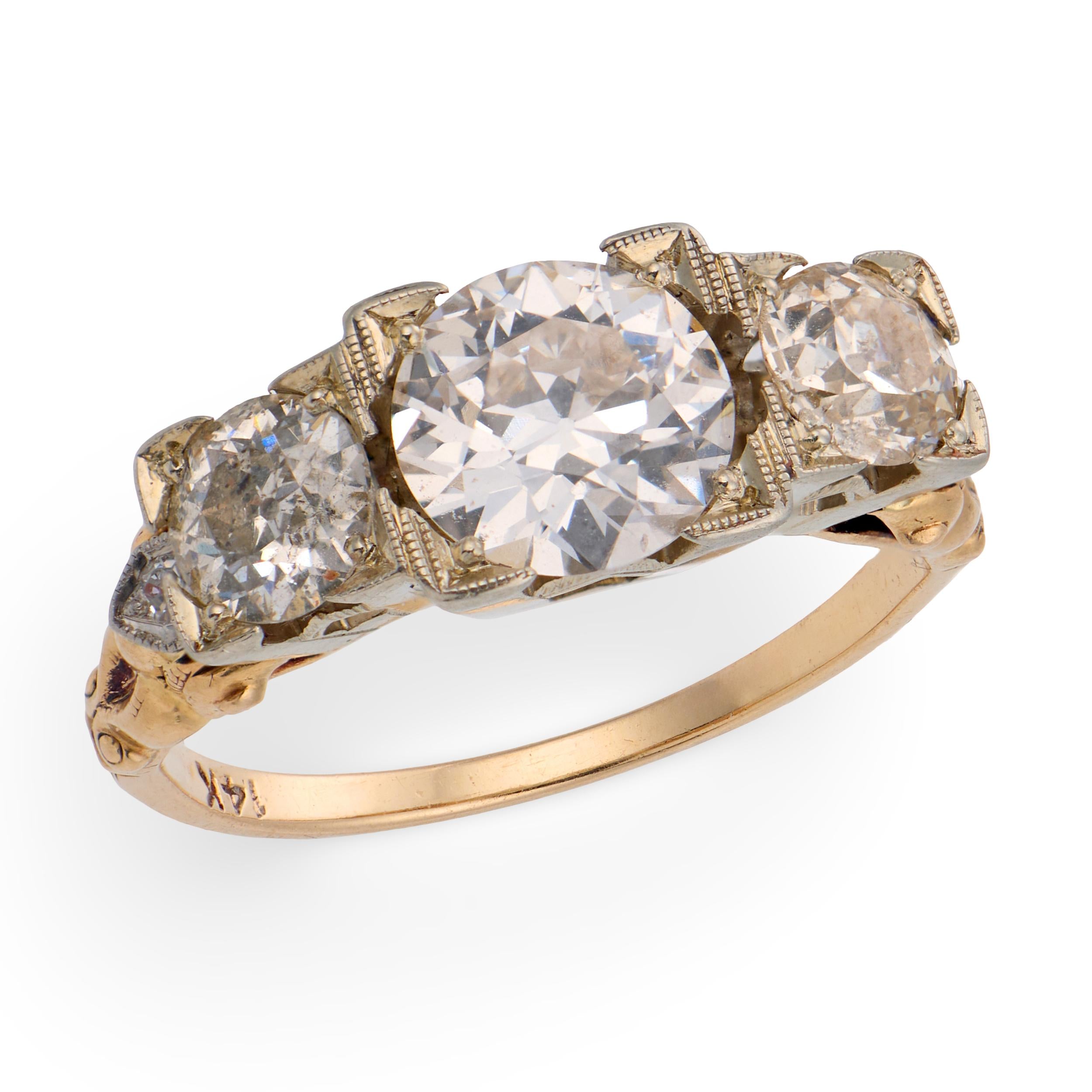 Edwardian 14k/Platinum Diamond Three Stone Ring
