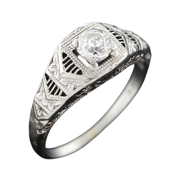 Art Deco 18kt Diamond Engagement Ring 0.48ct
