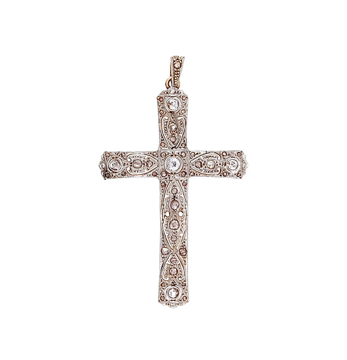 Edwardian 14k/Platinum Diamond Cross Pendant