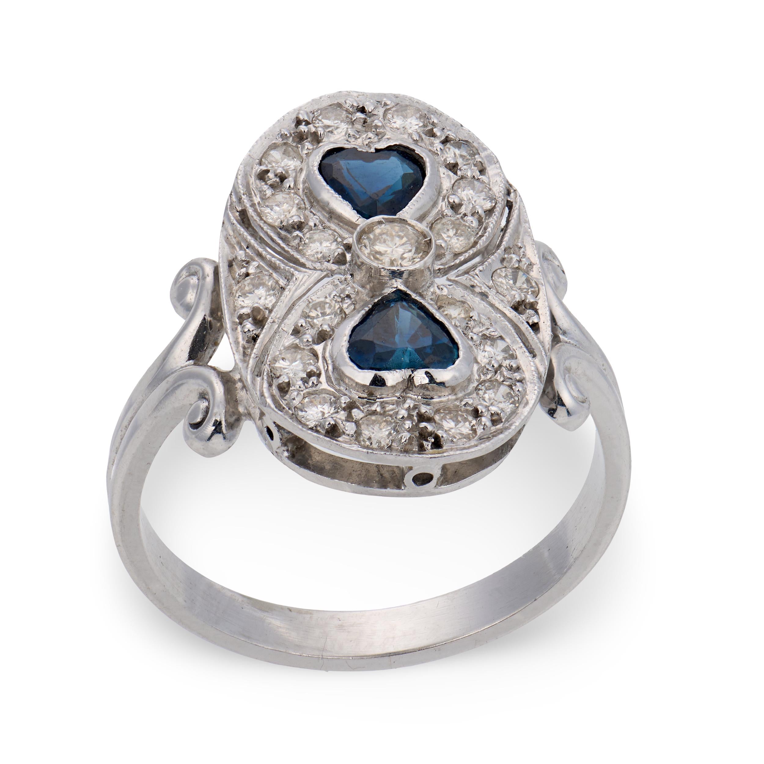 Art Deco 14k Sapphire & Diamond Navette Ring