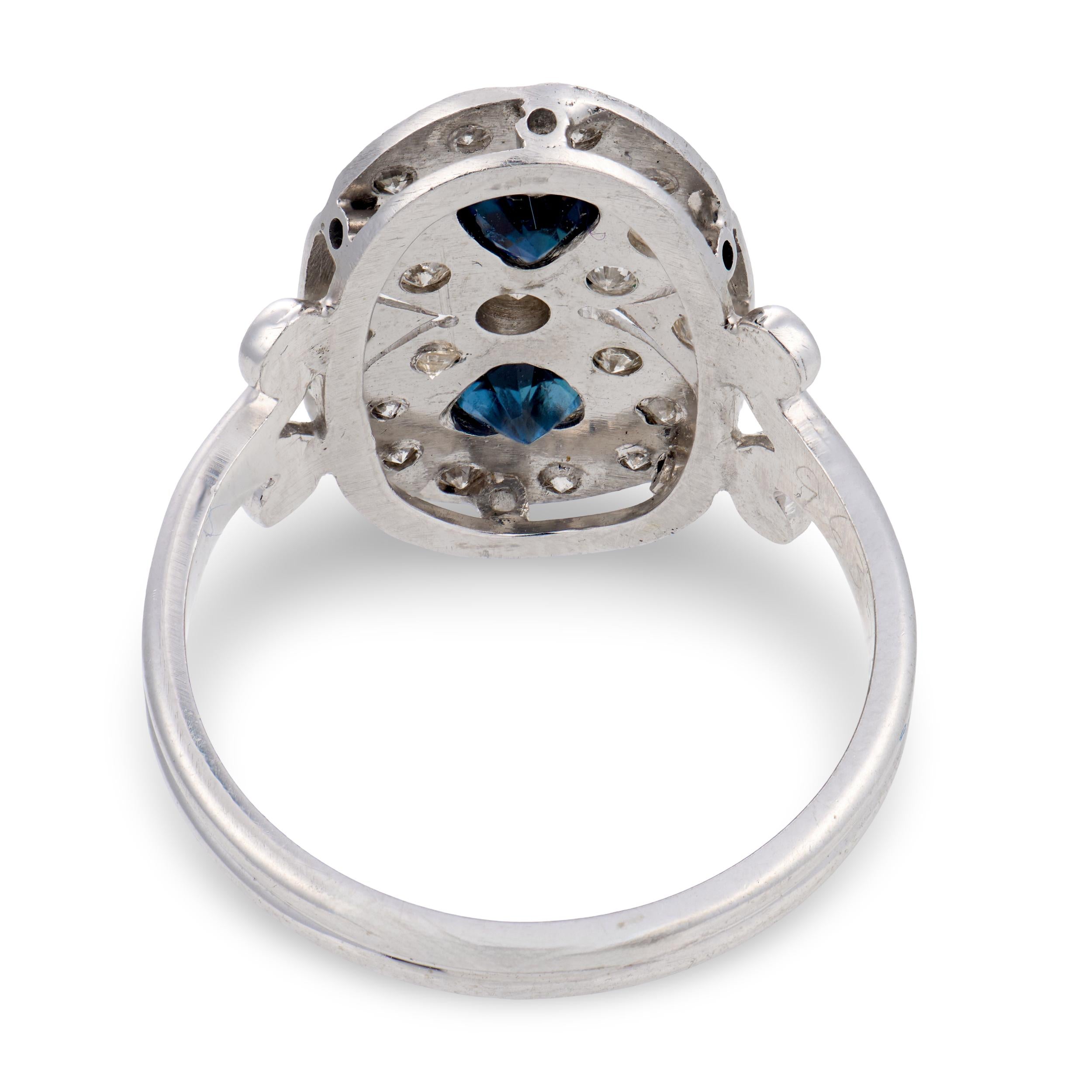 Art Deco 14k Sapphire & Diamond Navette Ring