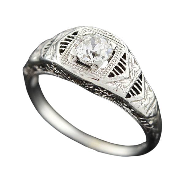 Art Deco 18kt Diamond Engagement Ring 0.48ct