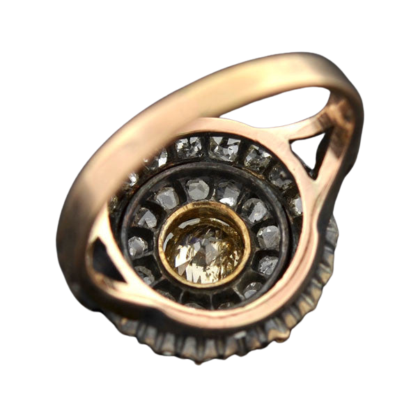 18kt Mine & Rose Cut Diamond Double Halo Cluster Ring 2ctw
