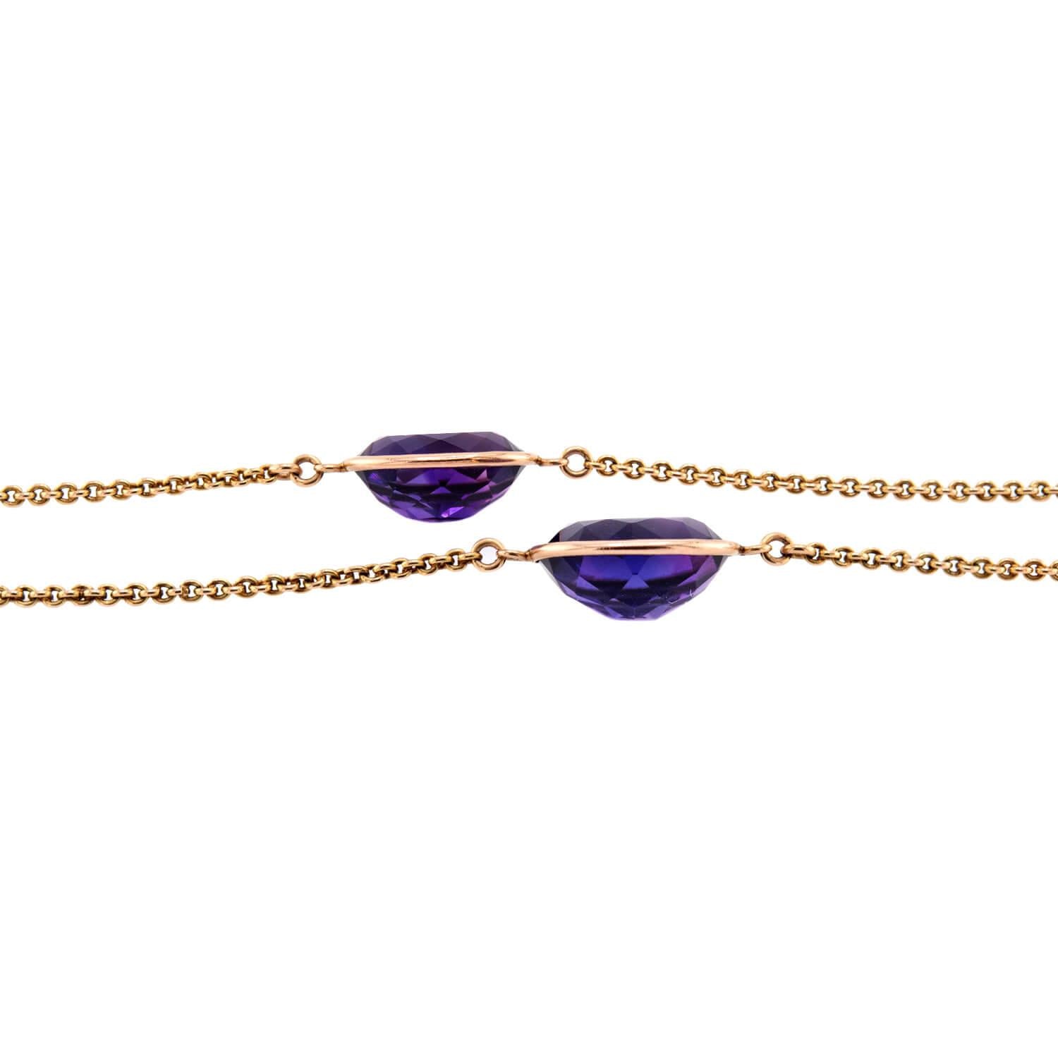 Victorian Russian 18k Amethyst Link Necklace 60"