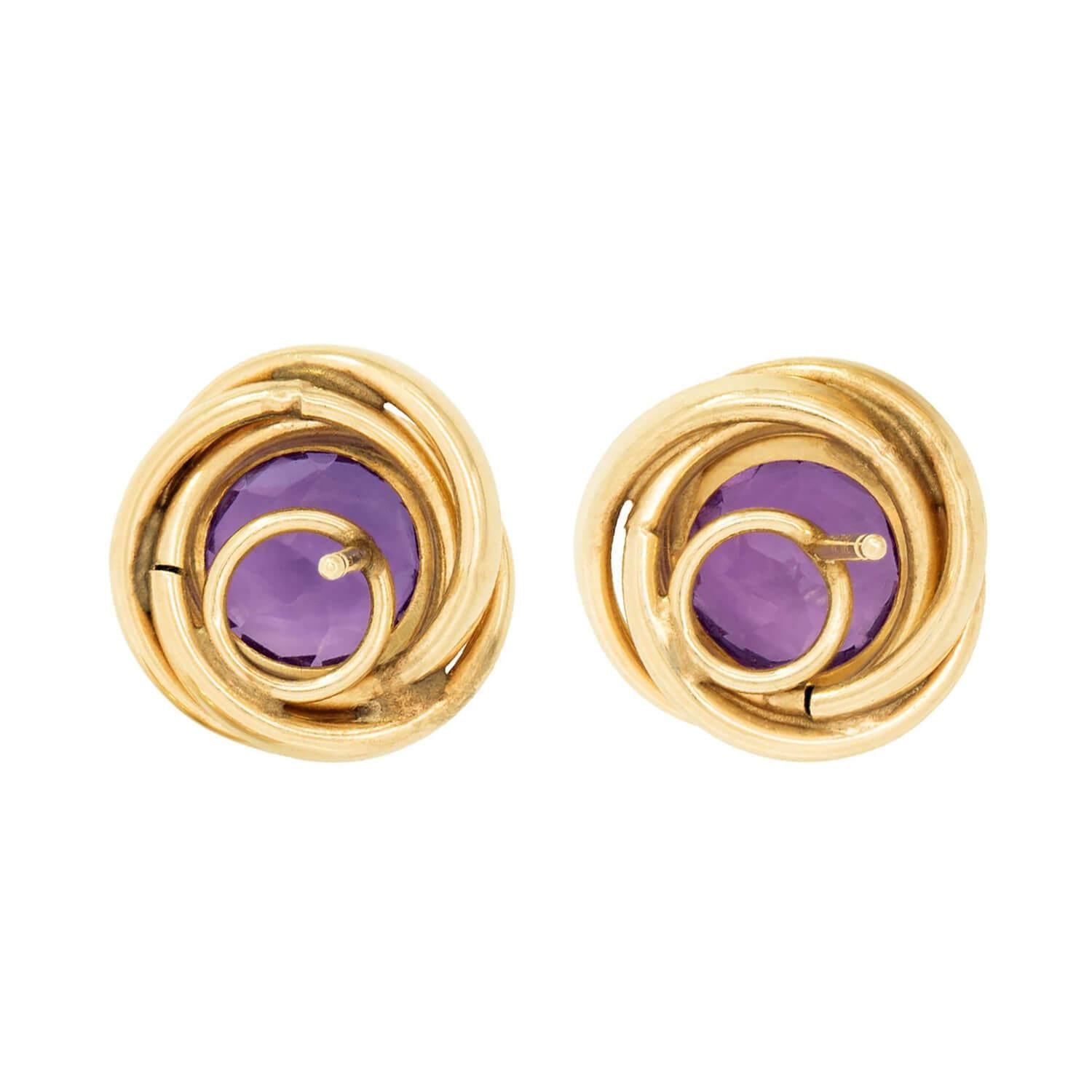 Estate 14k Amethyst Knot Motif Stud Earrings