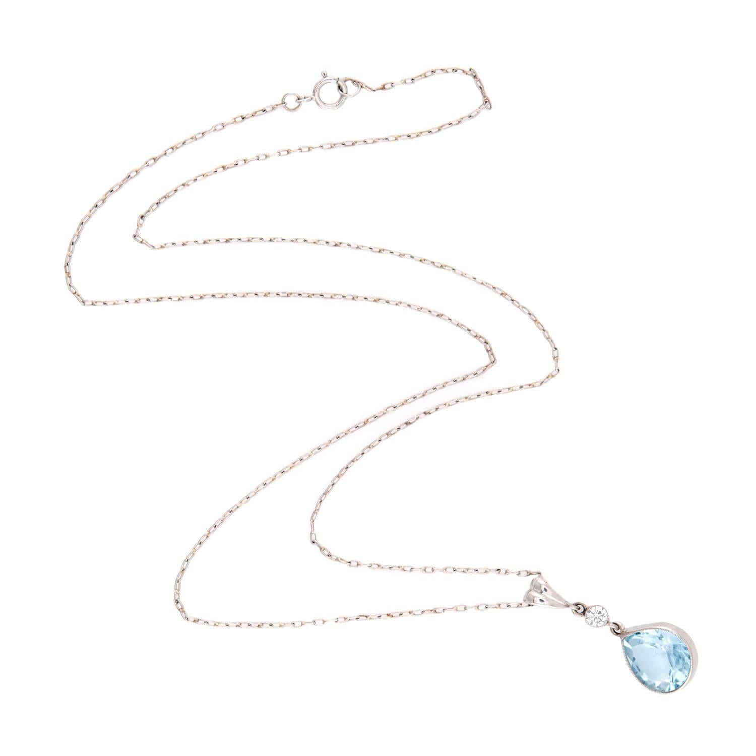 Estate 18k Aqua and Diamond Drop Necklace