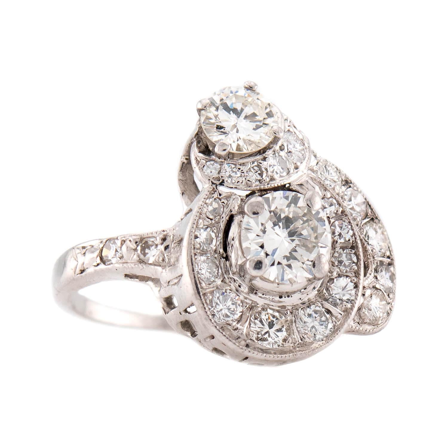 Late Deco Platinum Diamond Cluster Ring