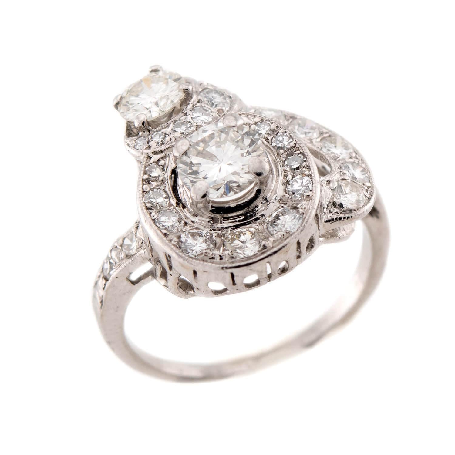 Late Deco Platinum Diamond Cluster Ring