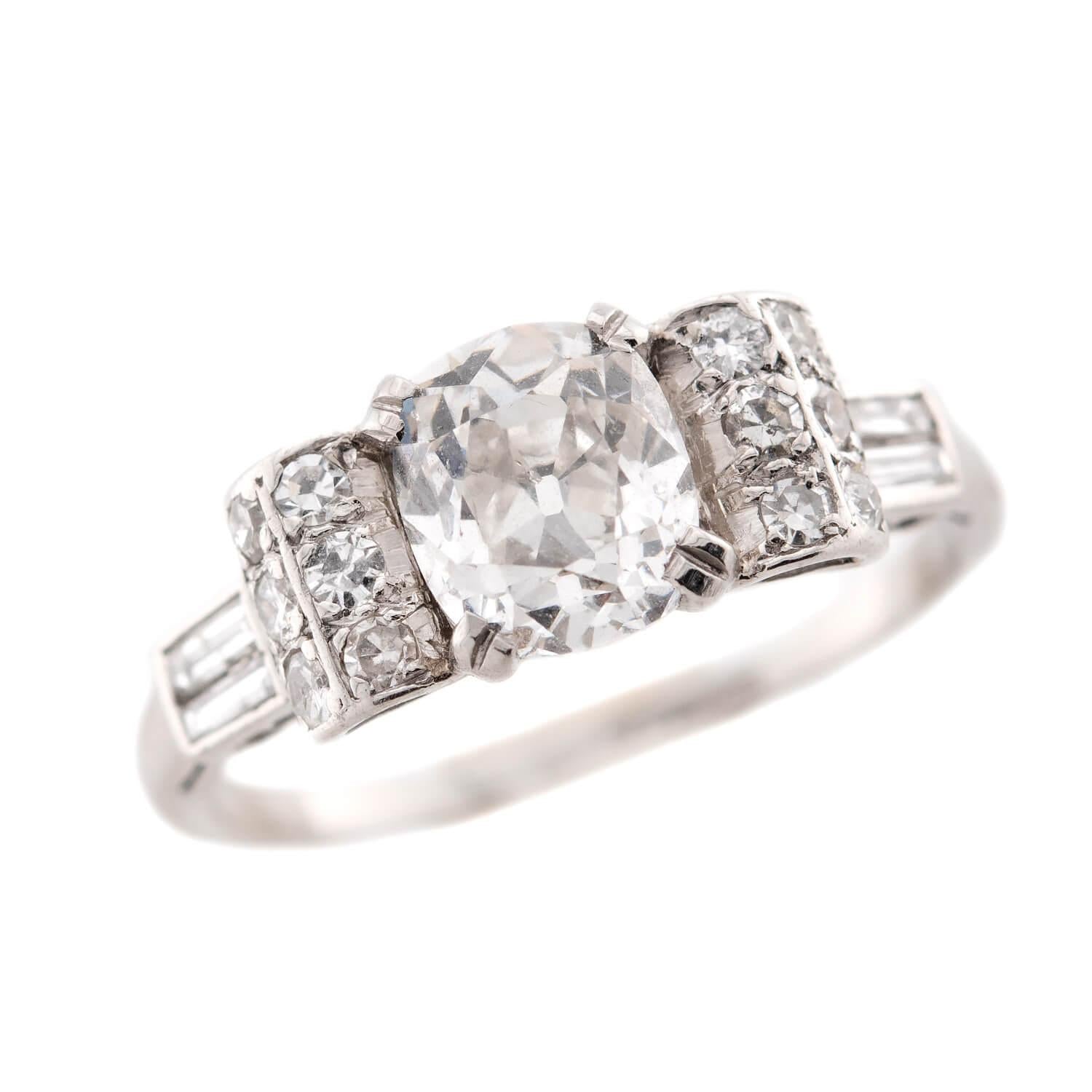 Art Deco Platinum GIA Diamond Engagement Ring 1.54ct