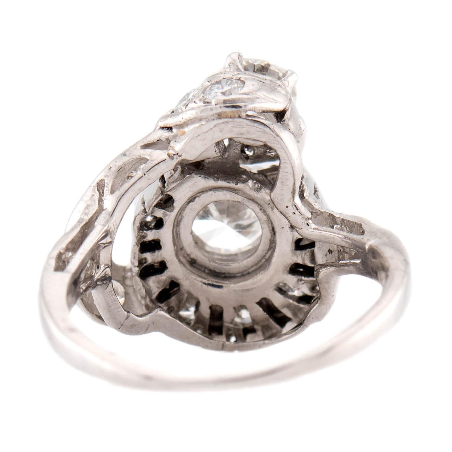 Late Deco Platinum Diamond Cluster Ring