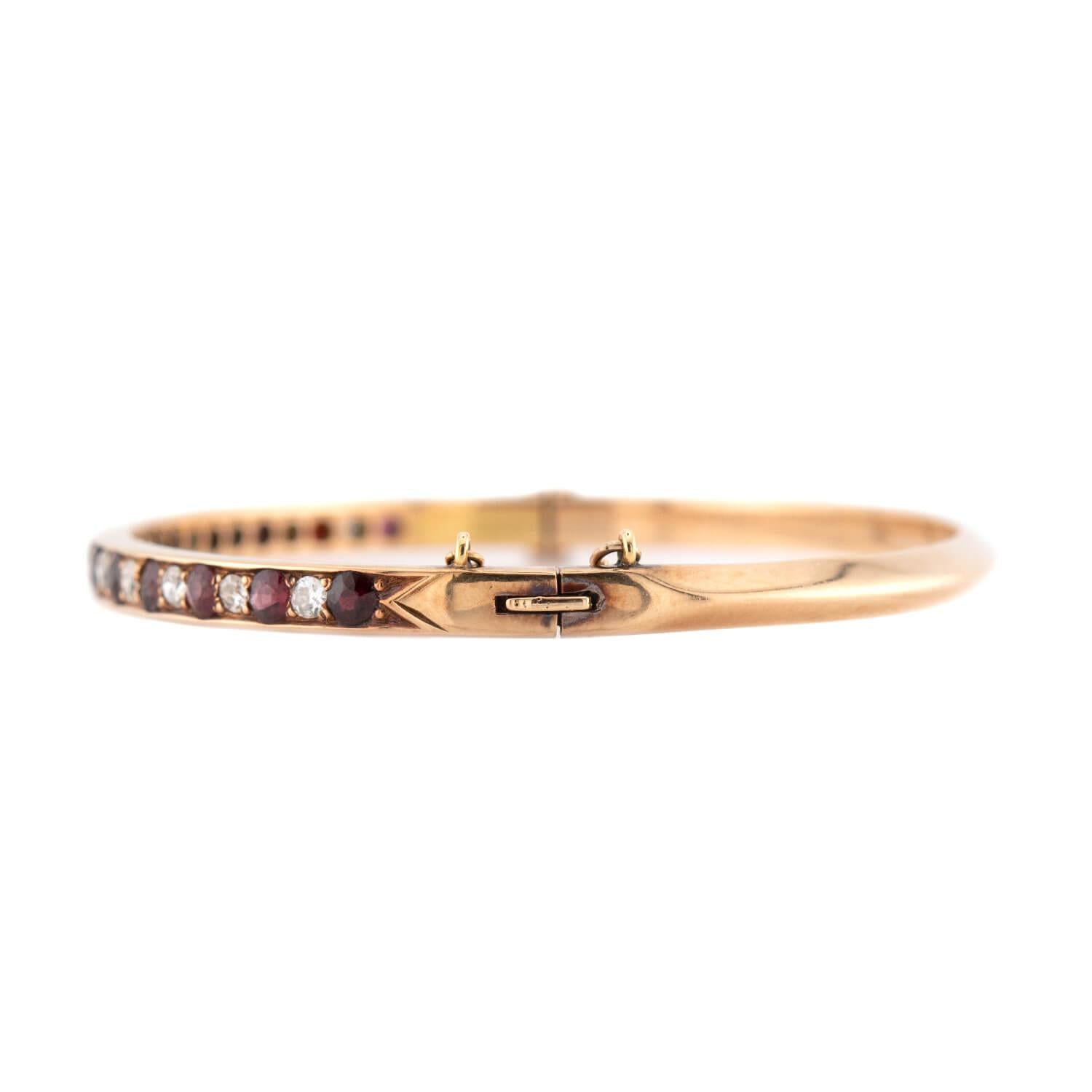Victorian 14k Diamond and Garnet Bangle