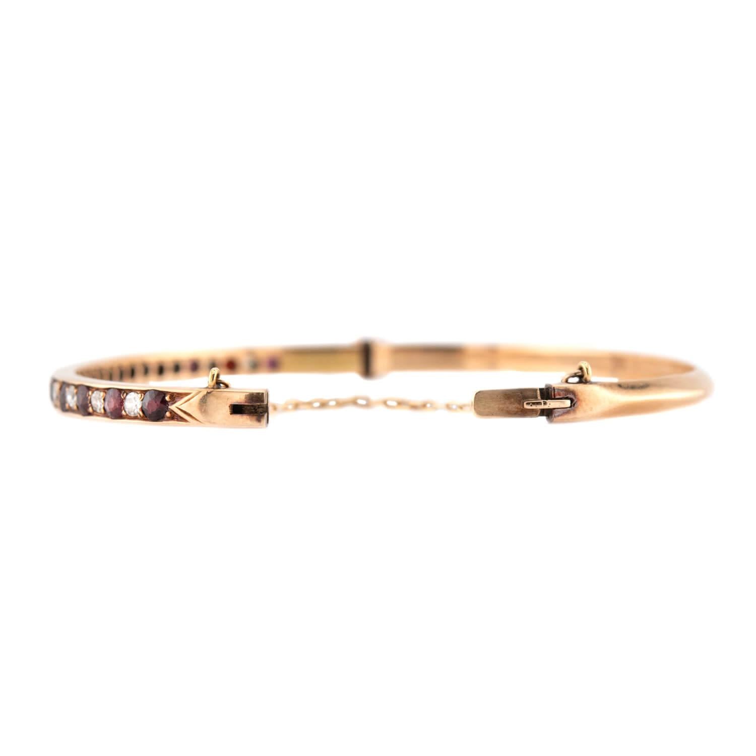 Victorian 14k Diamond and Garnet Bangle