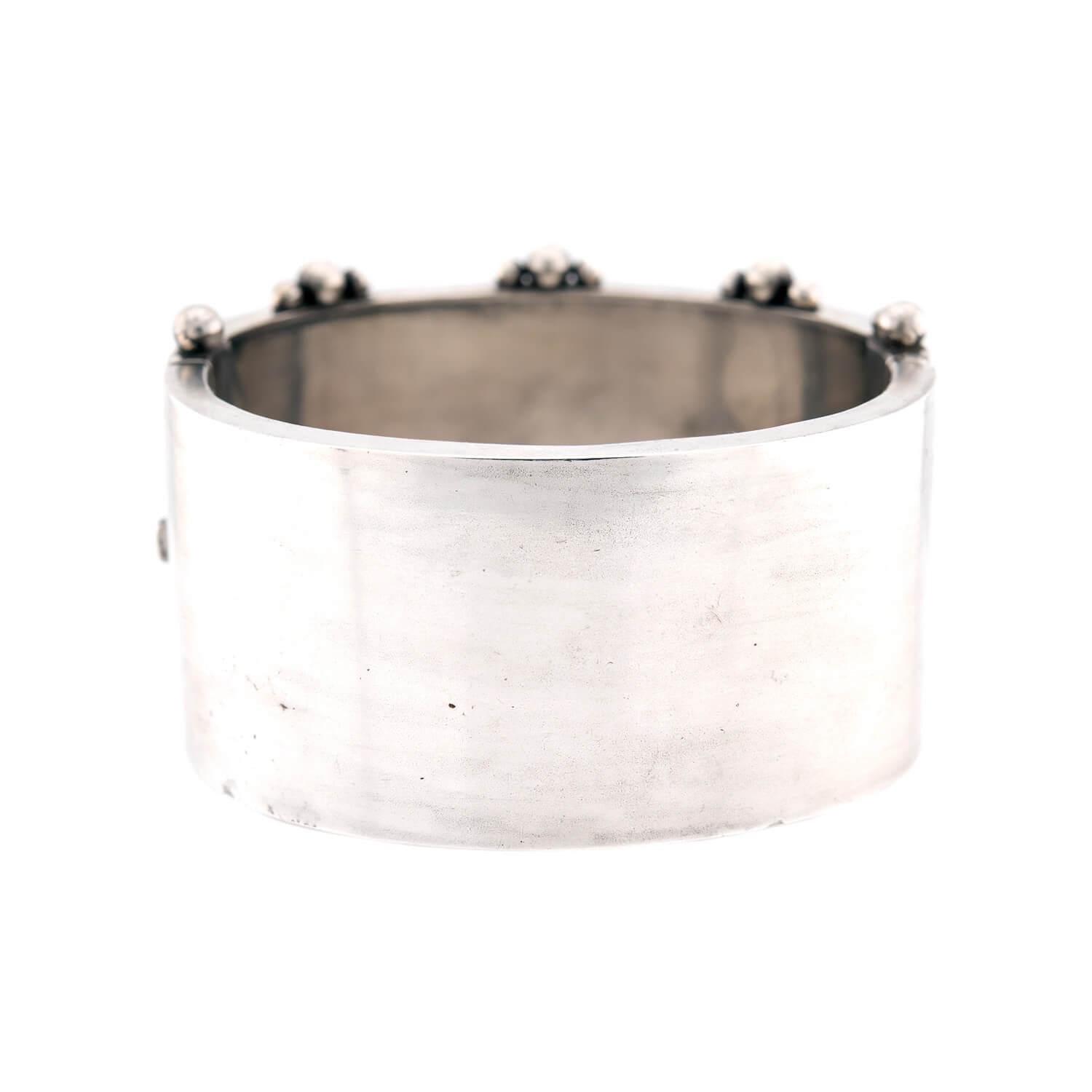 Victorian Sterling Silver Enamel Floral Motif Bangle
