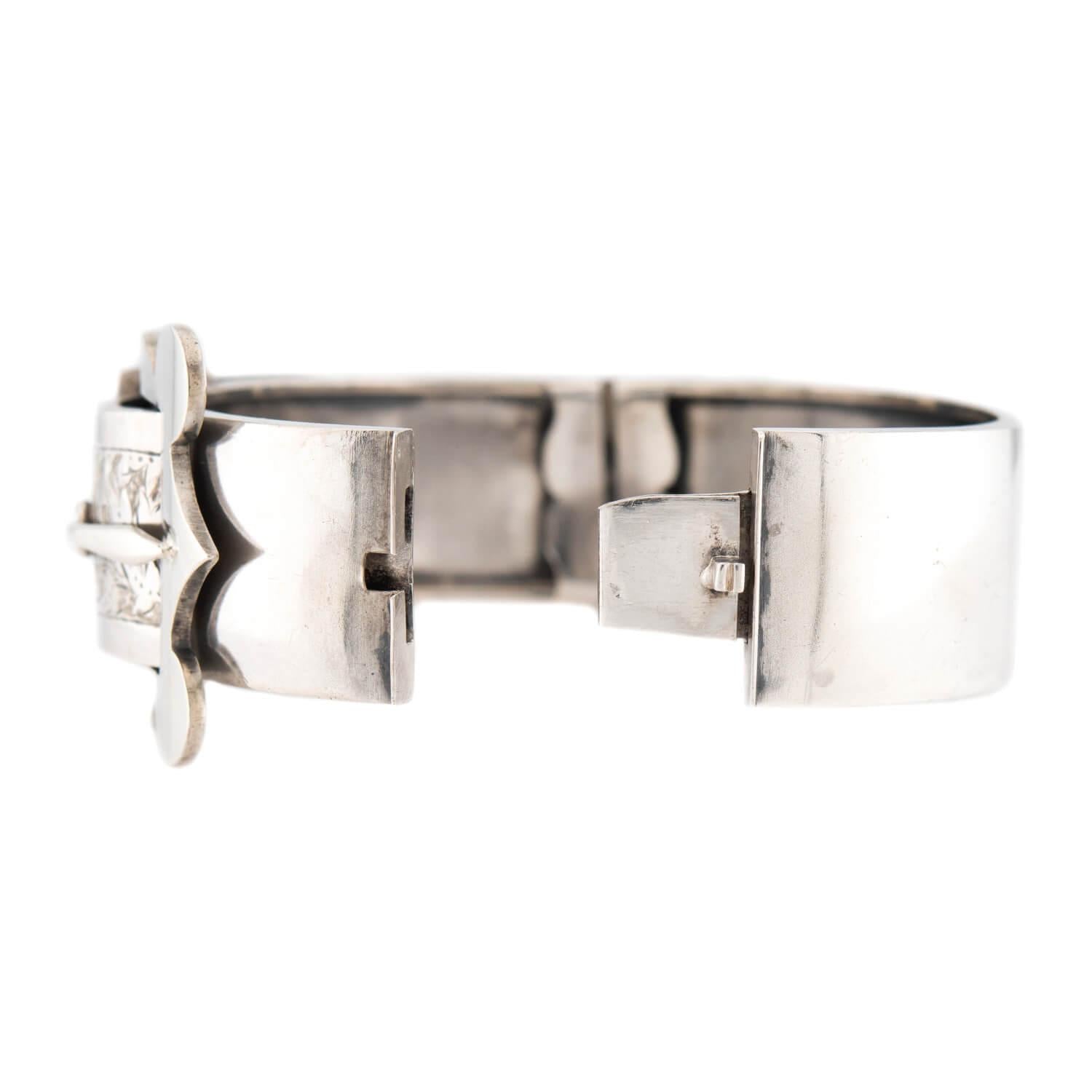 Victorian Sterling Silver Buckle Bangle Bracelet