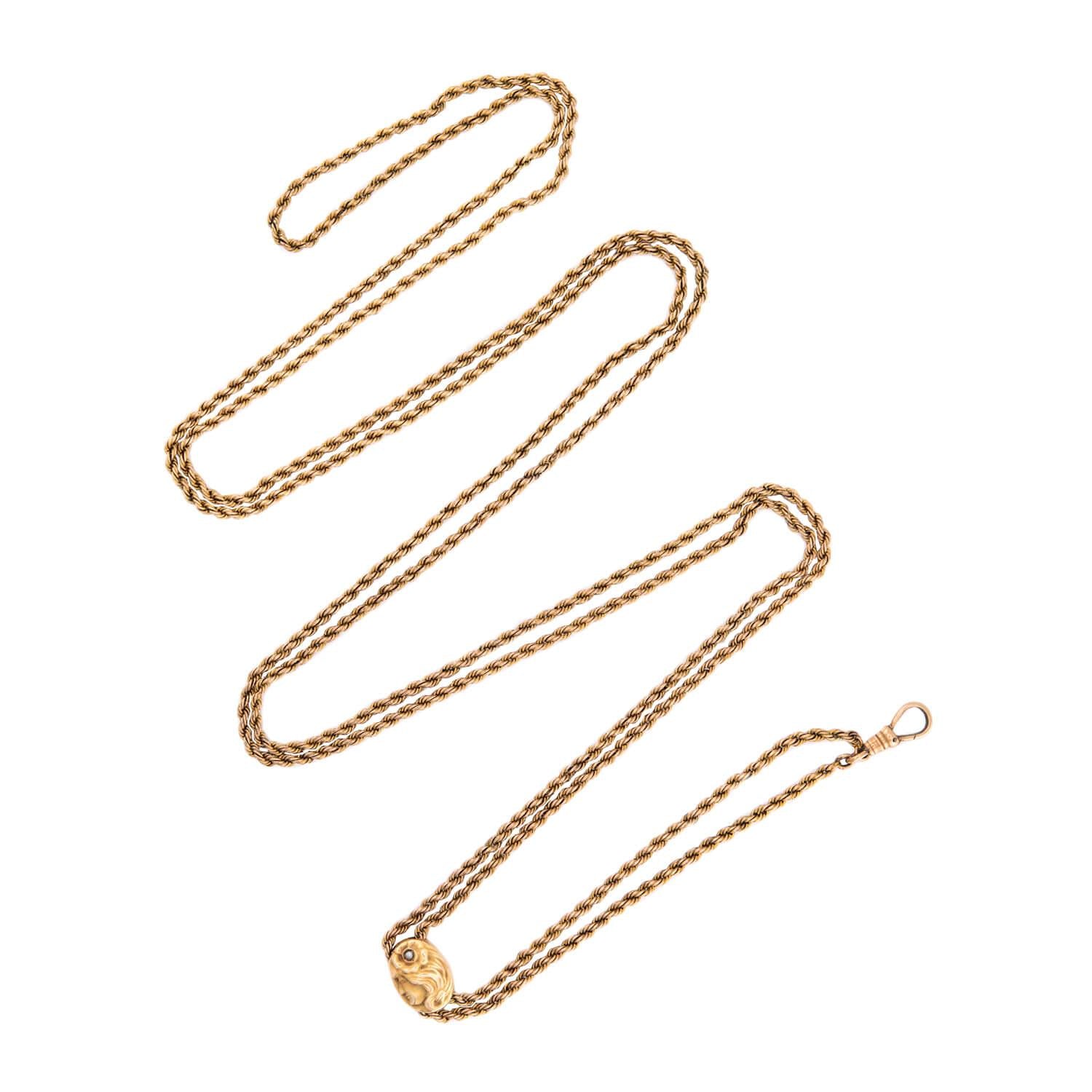 Art Nouveau Gold-Fill/14k Pearl Repoussé Slide Chain Necklace 48"