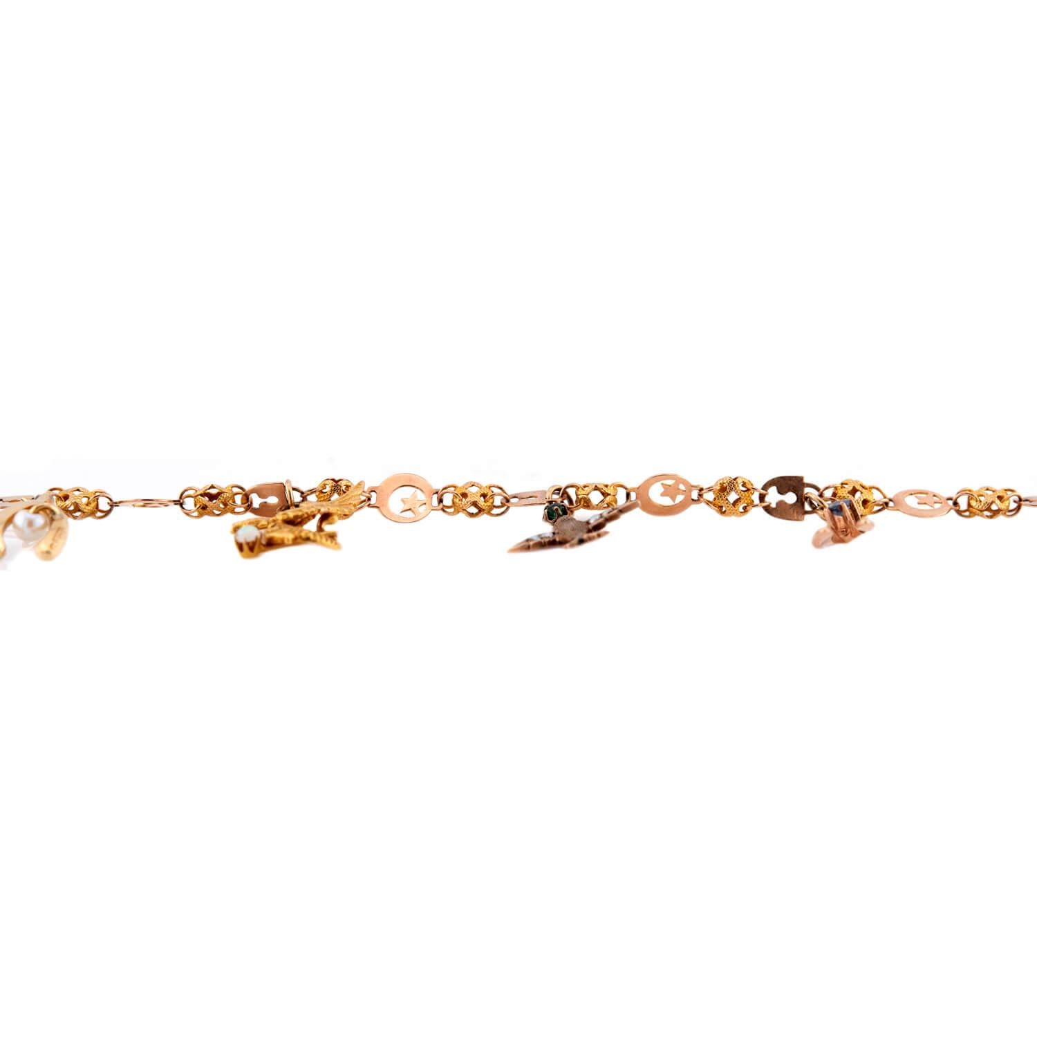 Victorian 14k Multi-Stone Charm Bracelet