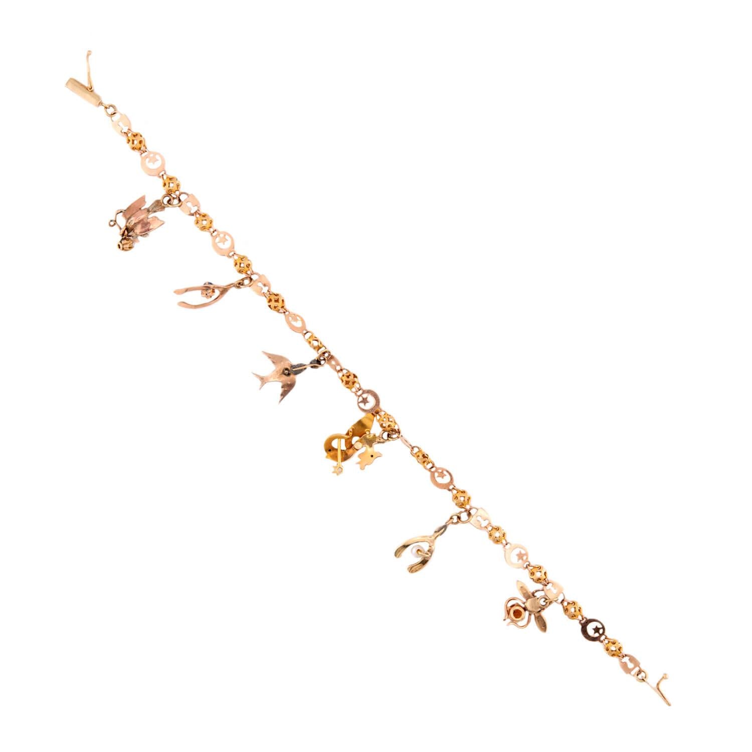 Victorian 14k Multi-Stone Charm Bracelet