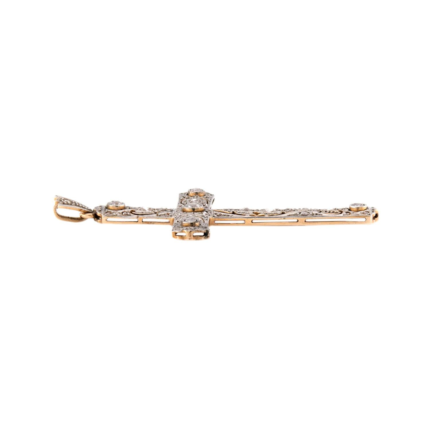 Edwardian 14k/Platinum Diamond Cross Pendant