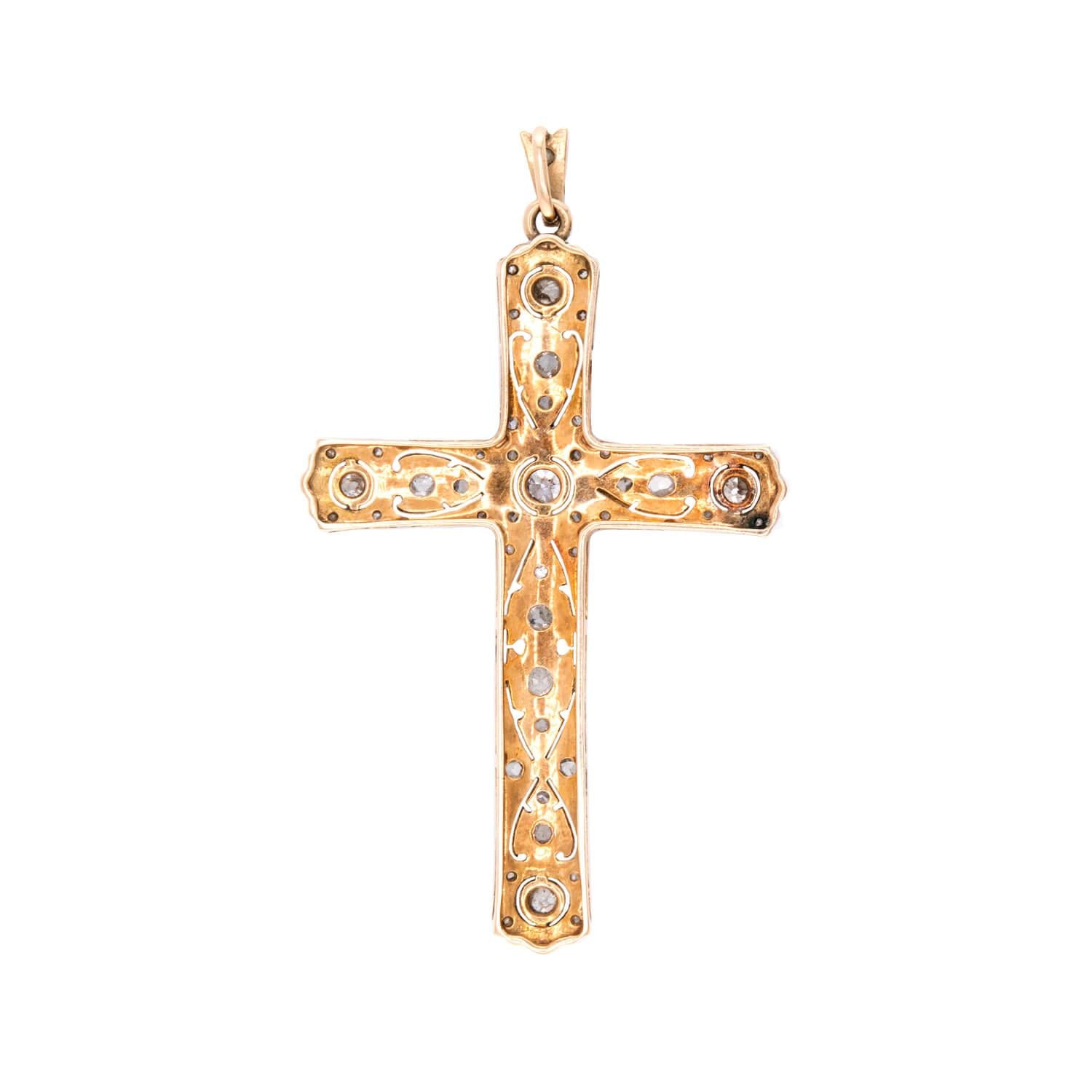 Edwardian 14k/Platinum Diamond Cross Pendant