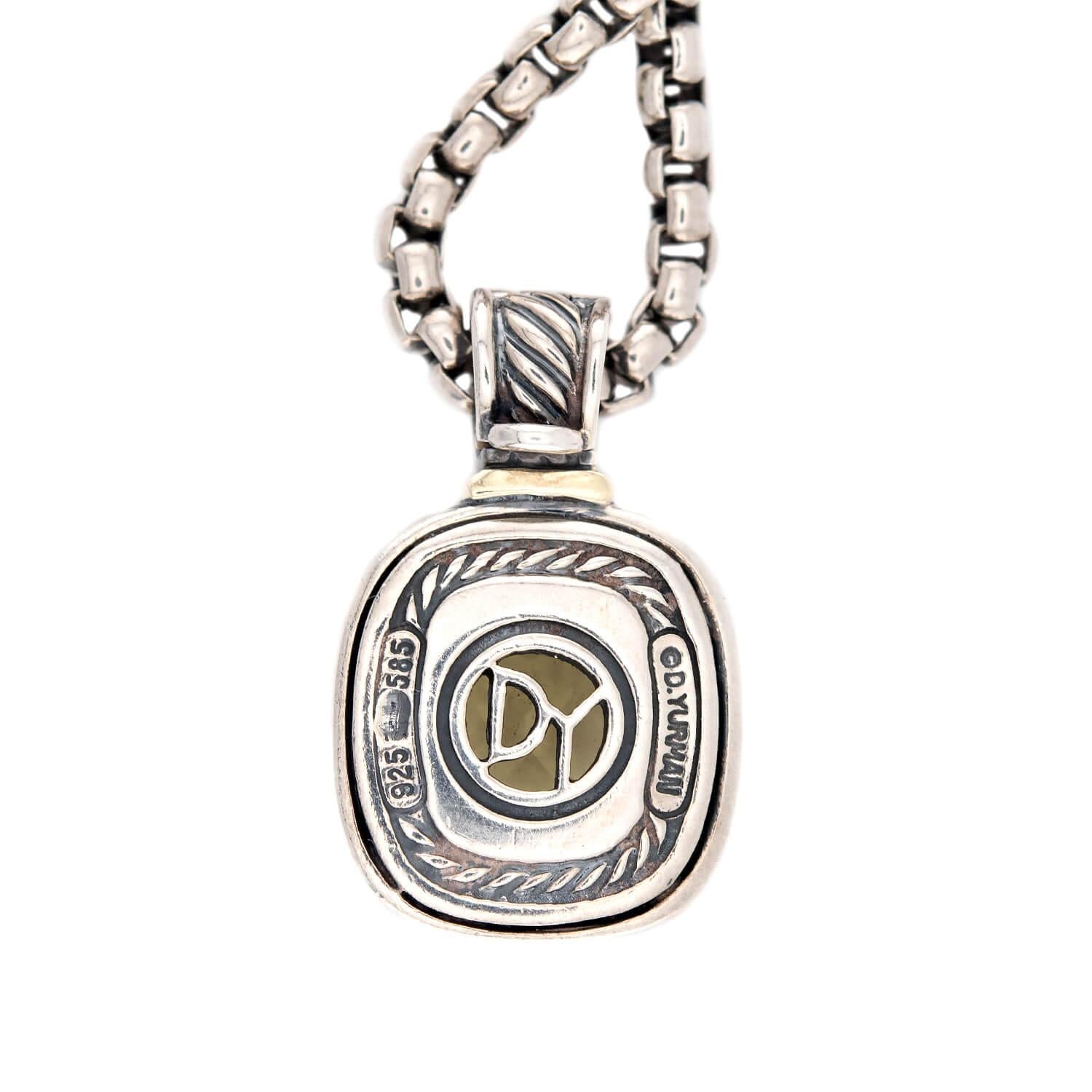 DAVID YURMAN Estate 14k/Sterling Silver Peridot Pendant Necklace