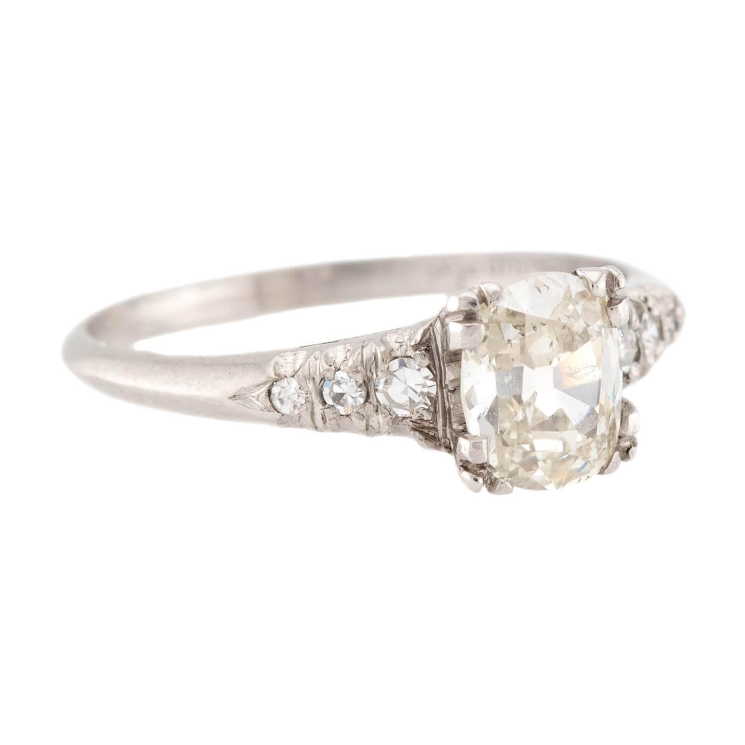 Retro Platinum Diamond Engagement RIng .90ct