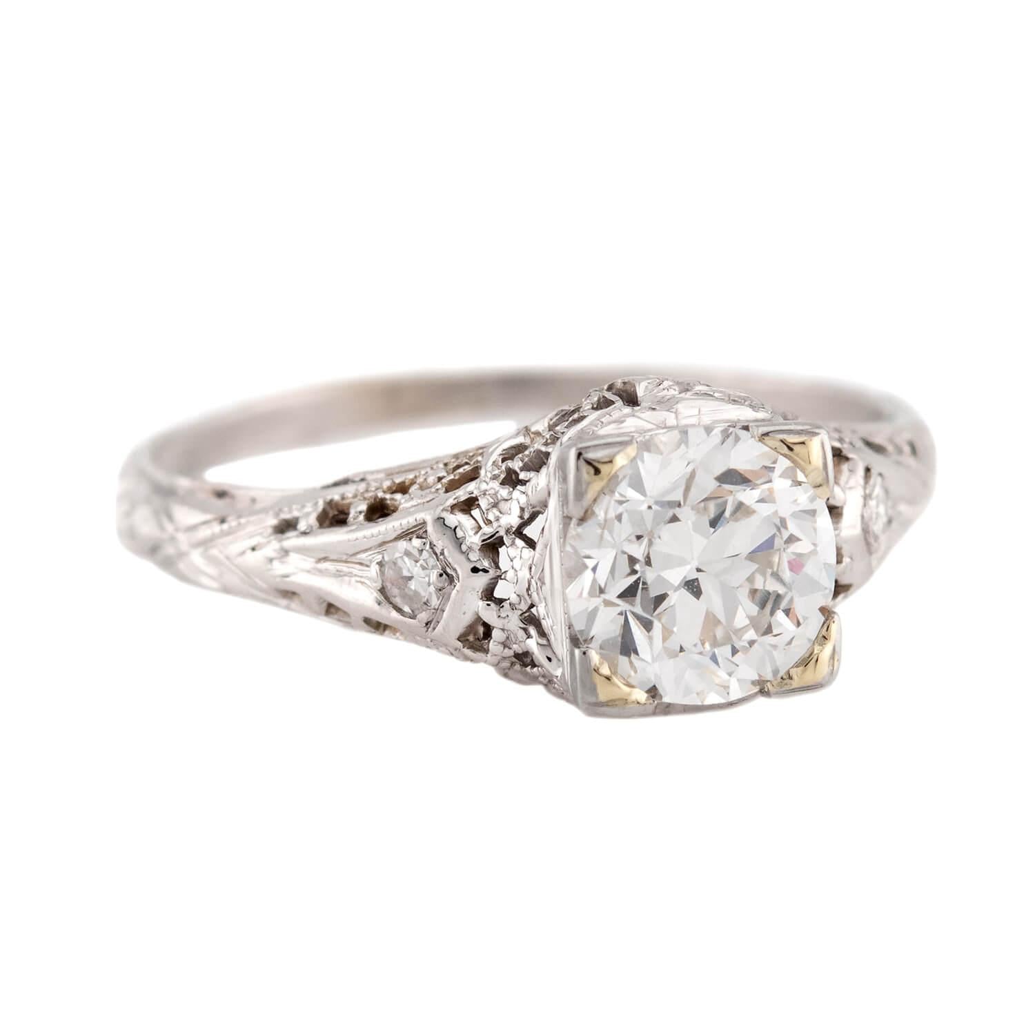 Art Deco 18k Diamond Engagement Ring .95ct