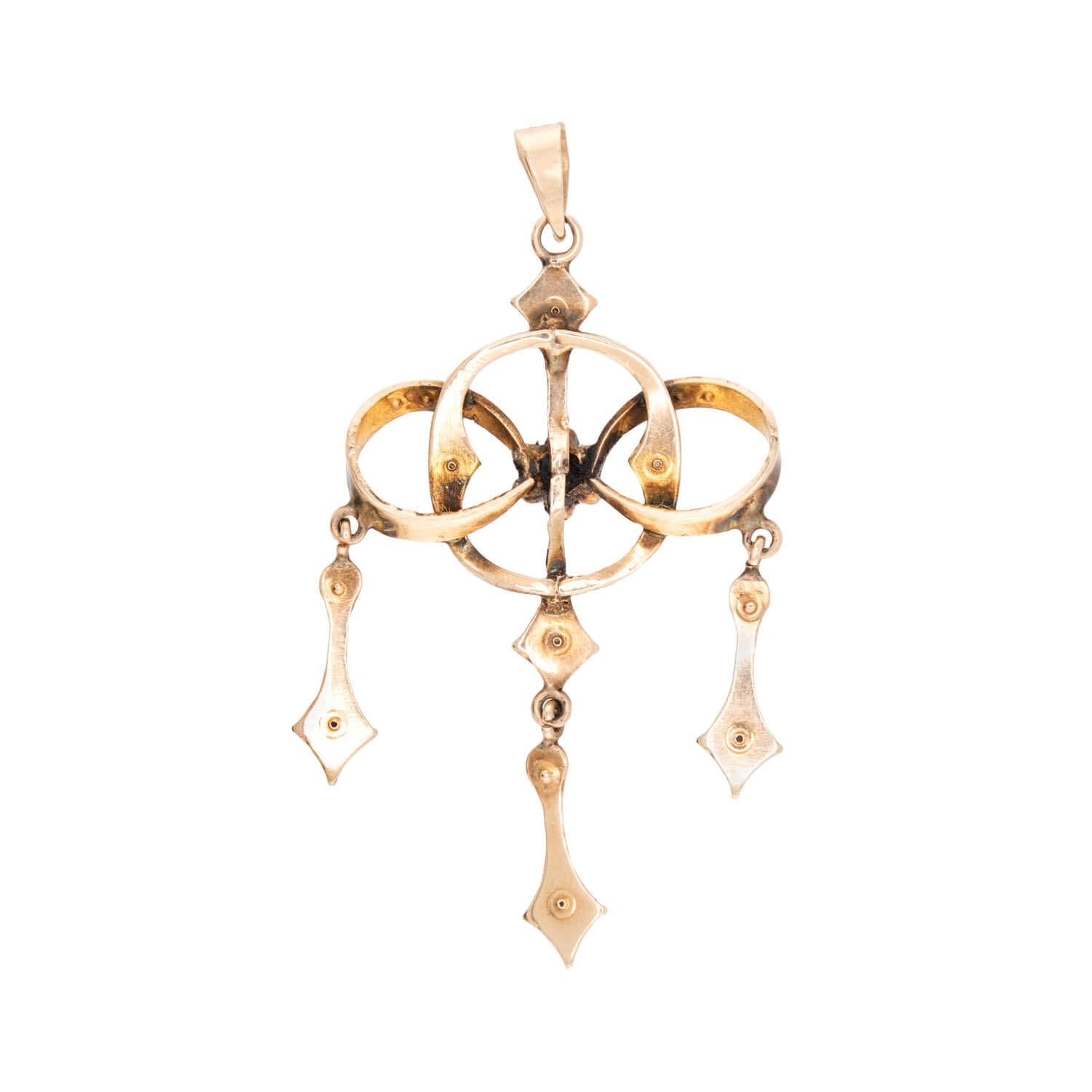 Edwardian 14k Diamond and Pearl Lavalier Pendant