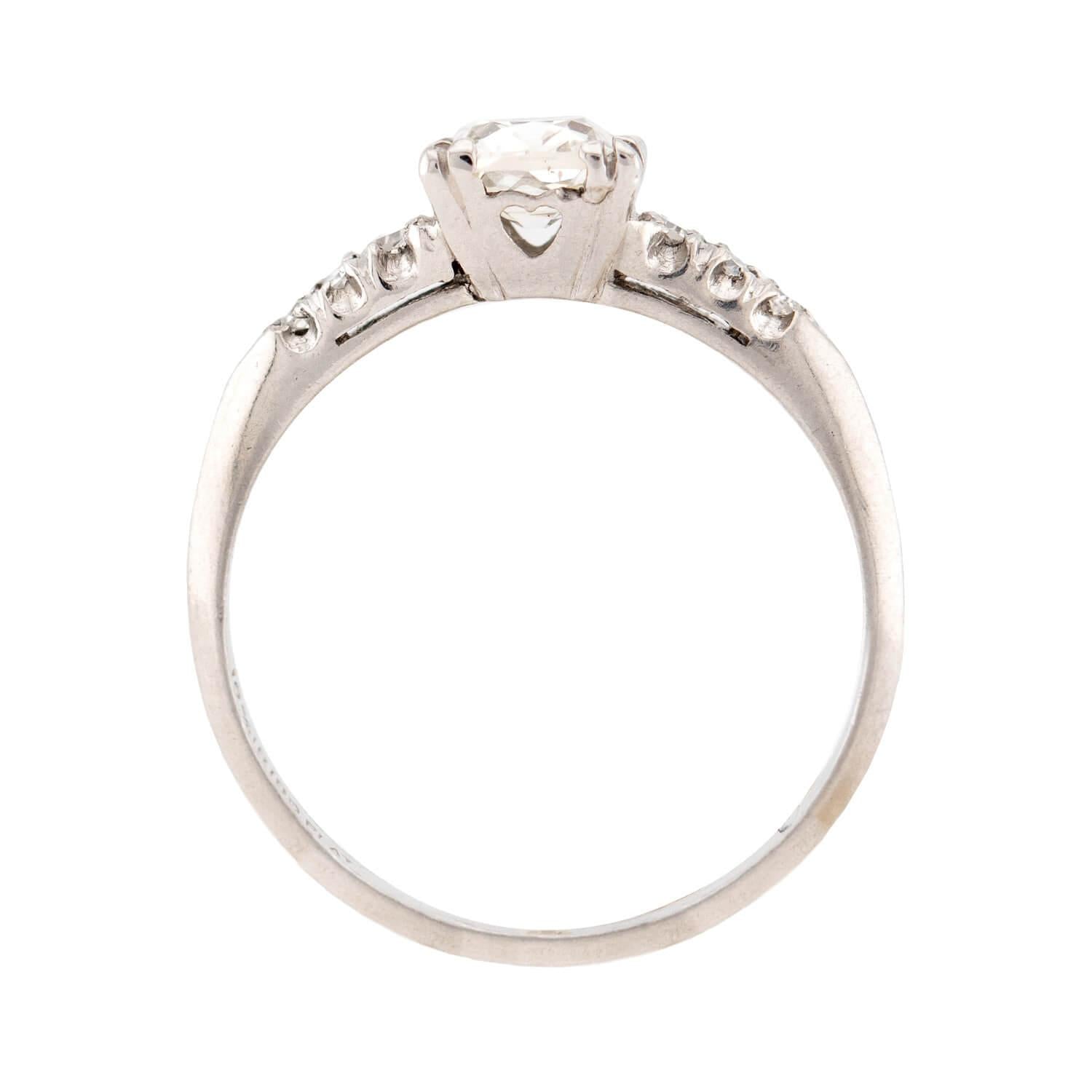 Retro Platinum Diamond Engagement RIng .90ct