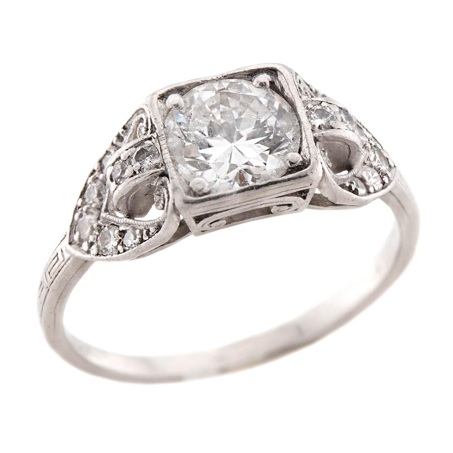 Art Deco Platinum Diamond Engagement Ring .90ct