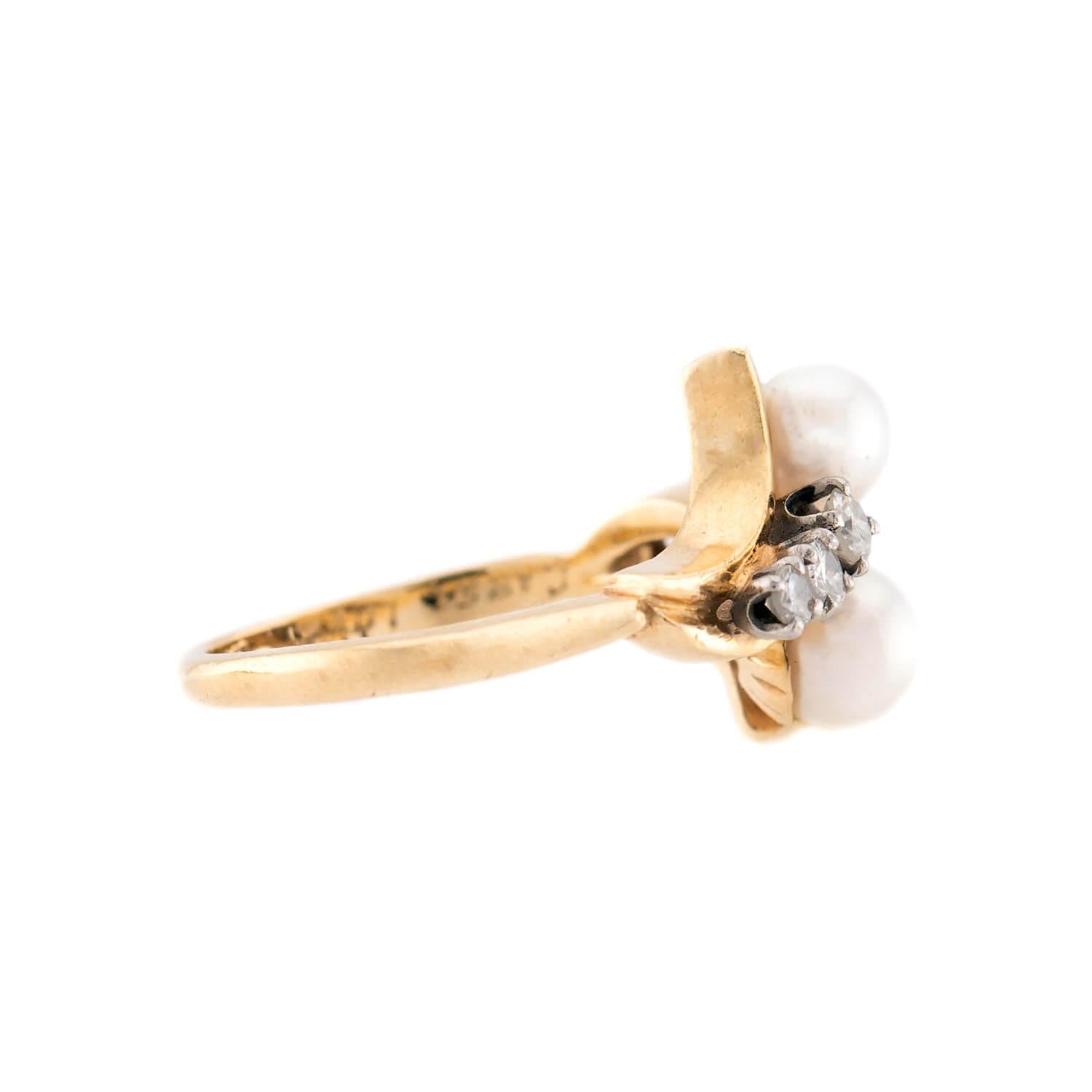 BROGAN Vintage 14k Pearl and Diamond Moi et Toi Ring