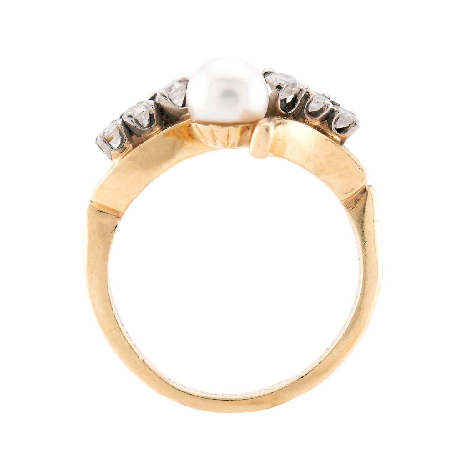 BROGAN Vintage 14k Pearl and Diamond Moi et Toi Ring