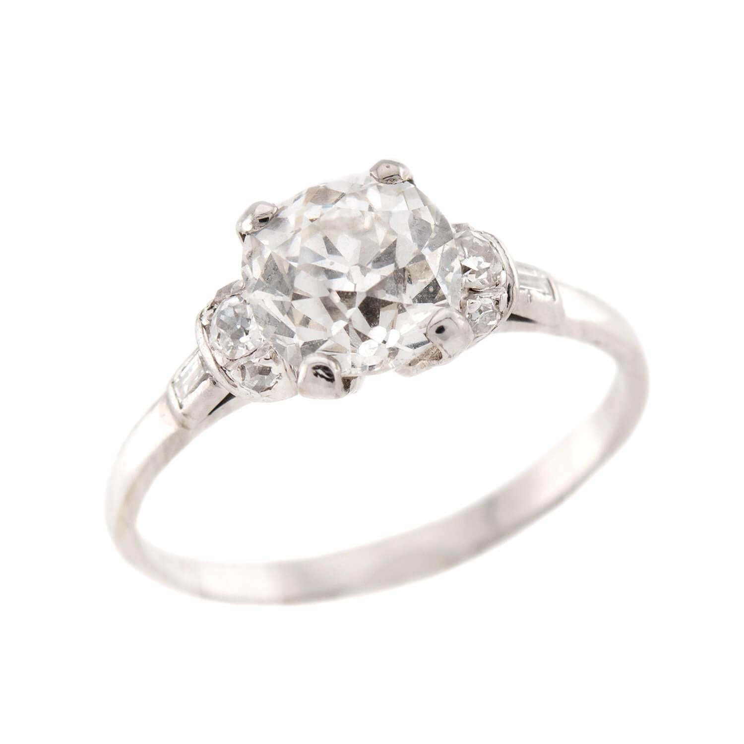 Art Deco Patlinum Diamond Engagement Ring 2.68ct