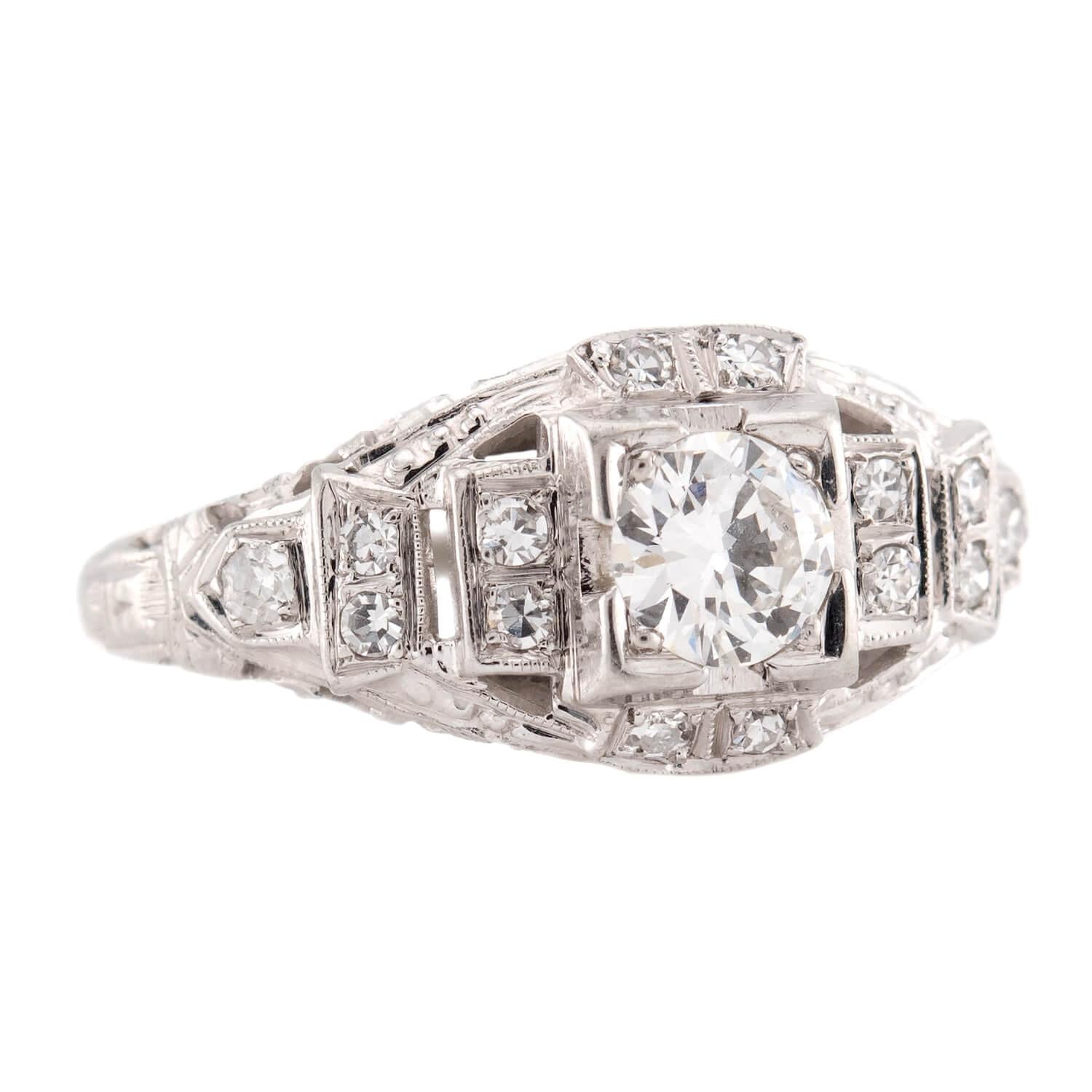 Art Deco 18k Diamond Engagement Ring .40ct
