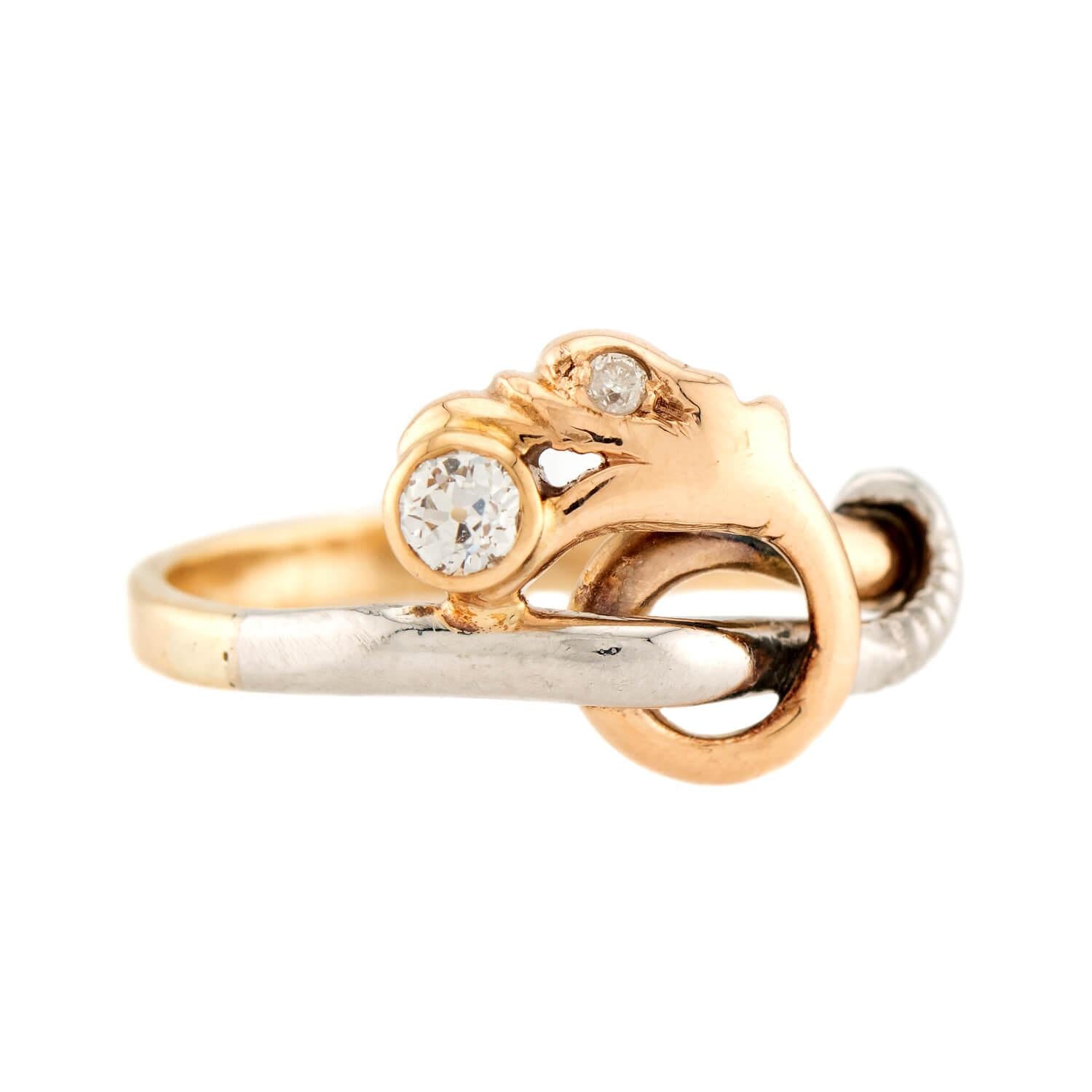 Edwardian 14k/Platinum Diamond Dragon Ring