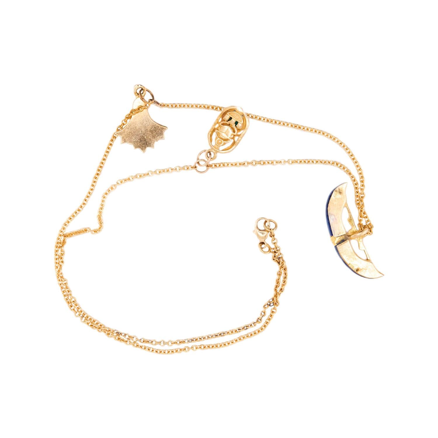 Vintage Egyptian 18k Enamel Charm Necklace