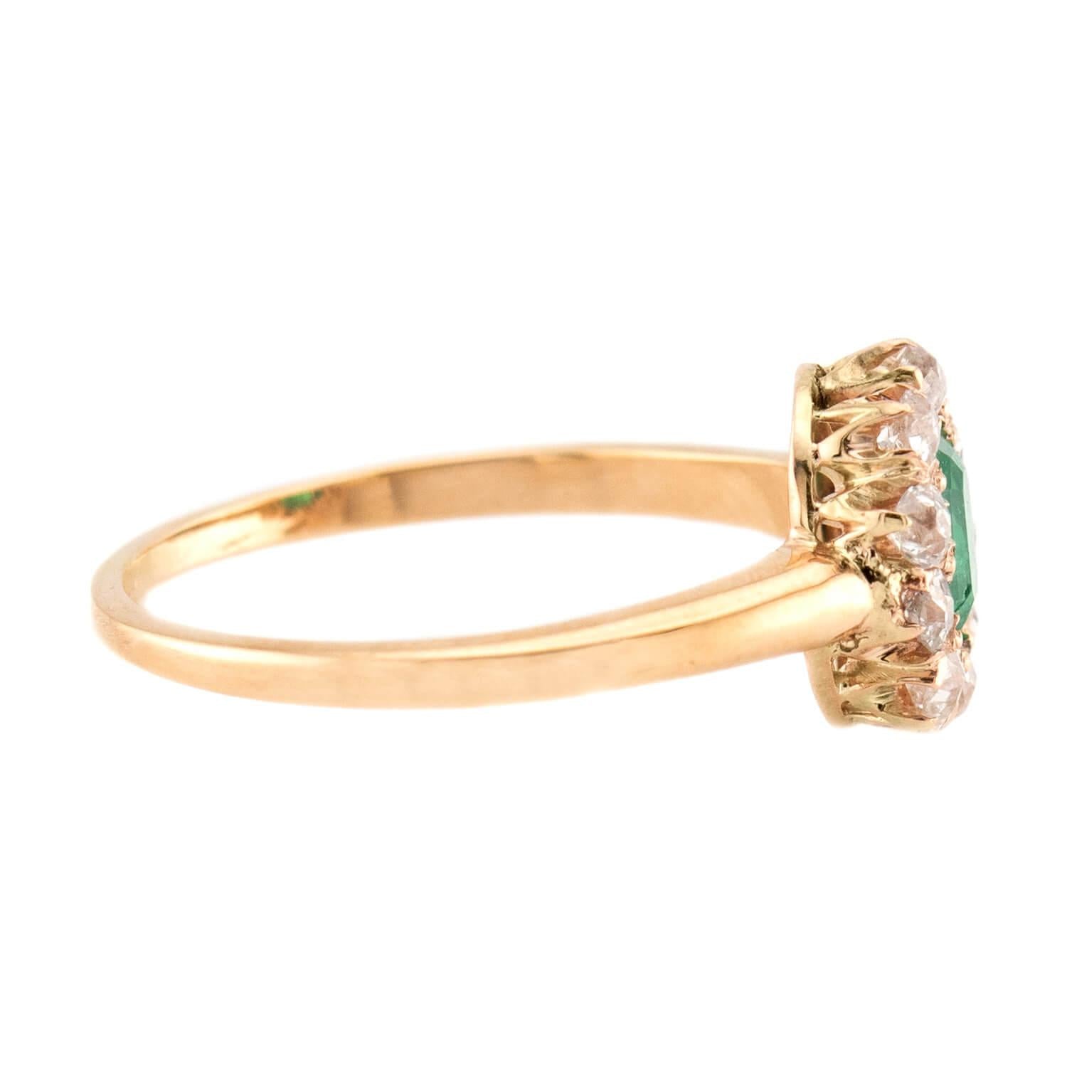 Victorian 14k Emerald & Diamond Halo Ring