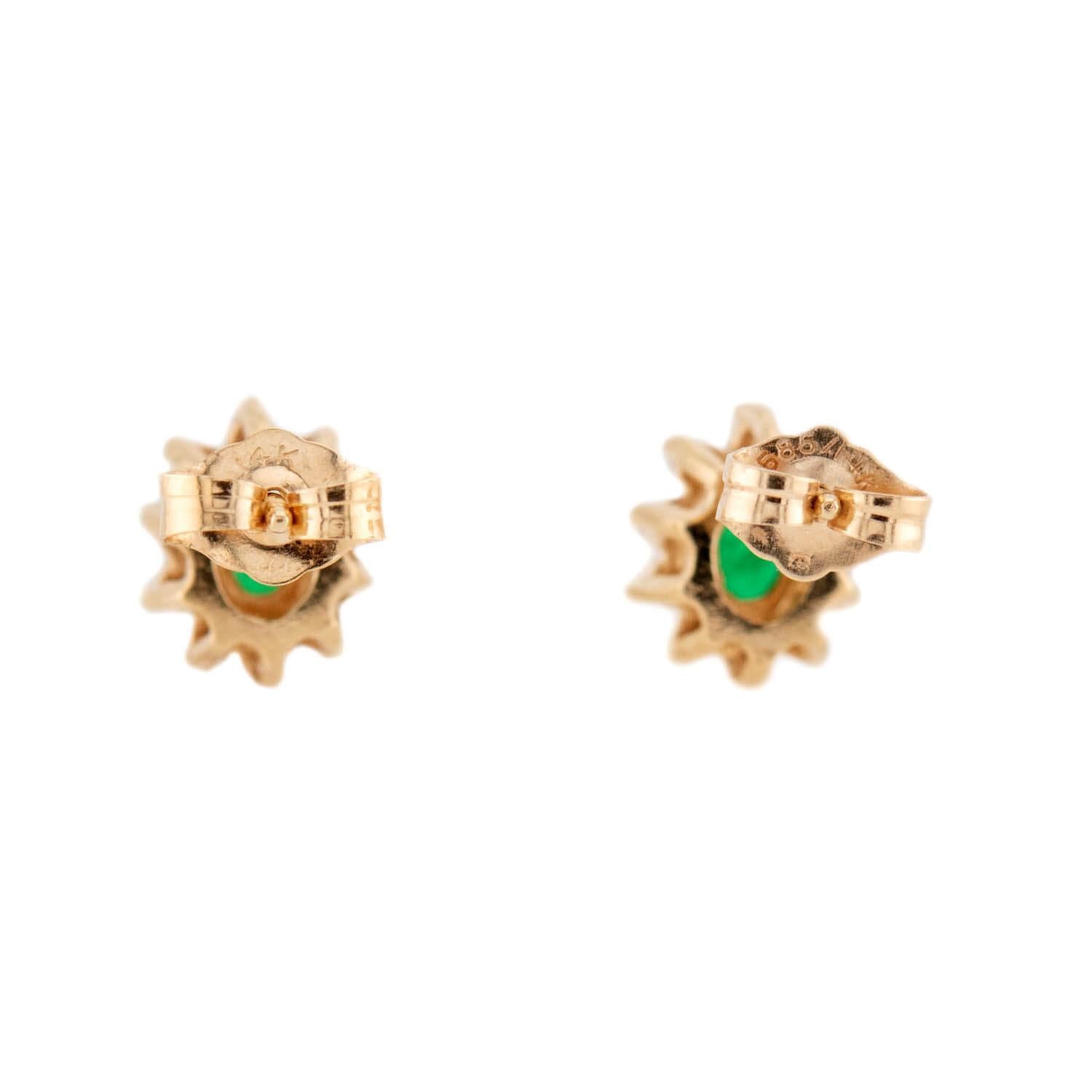 Estate 14k Emerald and Diamond Halo Stud Earrings