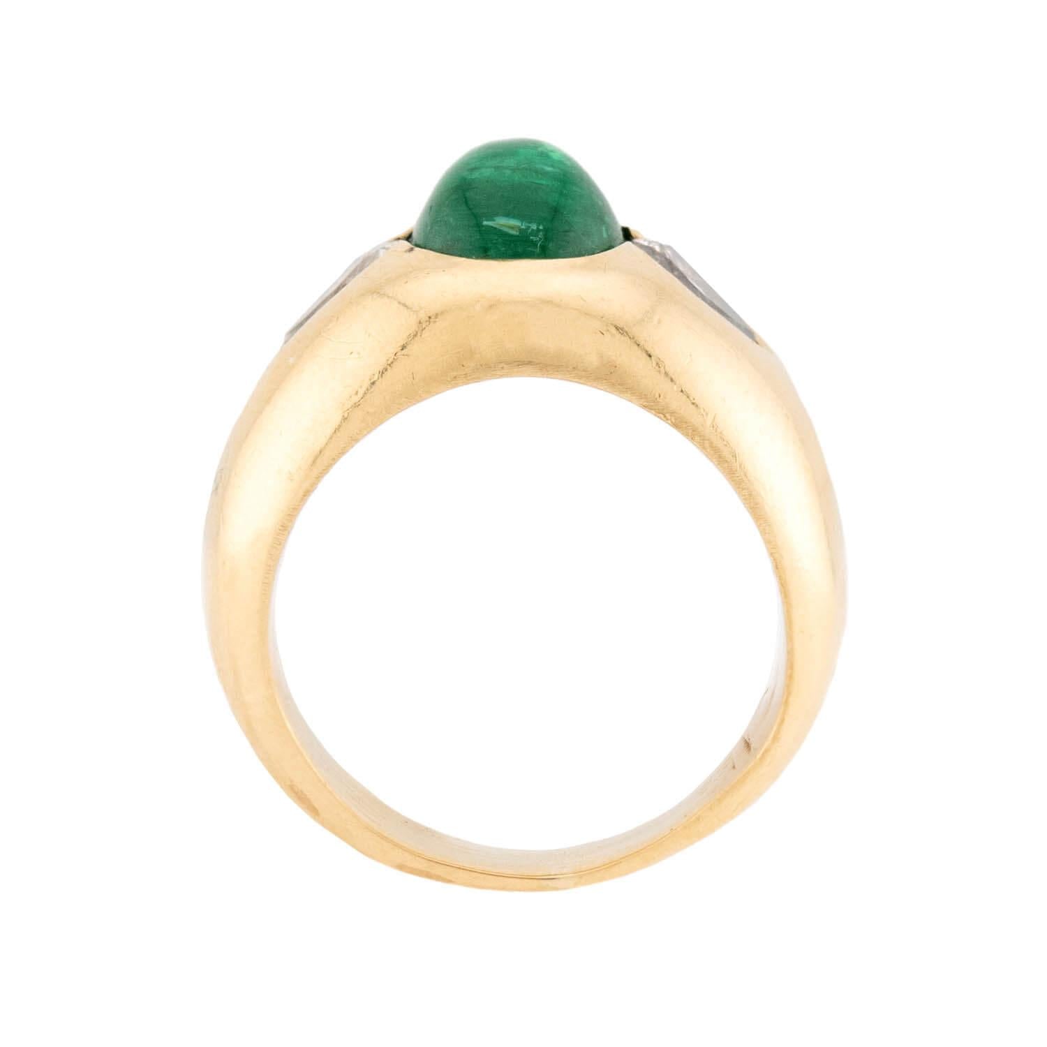 Retro 18k Emerald and Diamond Flush Mount Ring