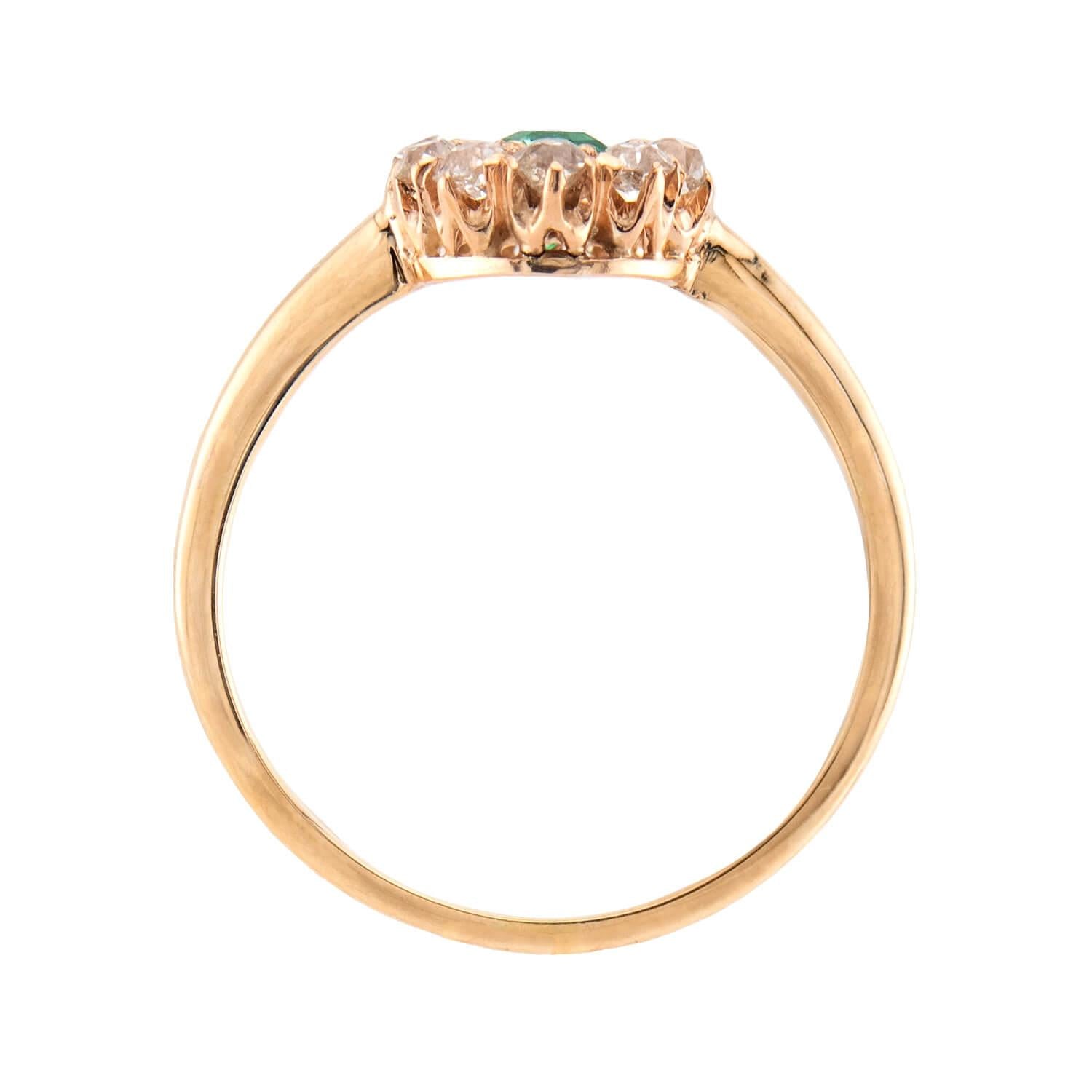 Victorian 14k Emerald & Diamond Halo Ring