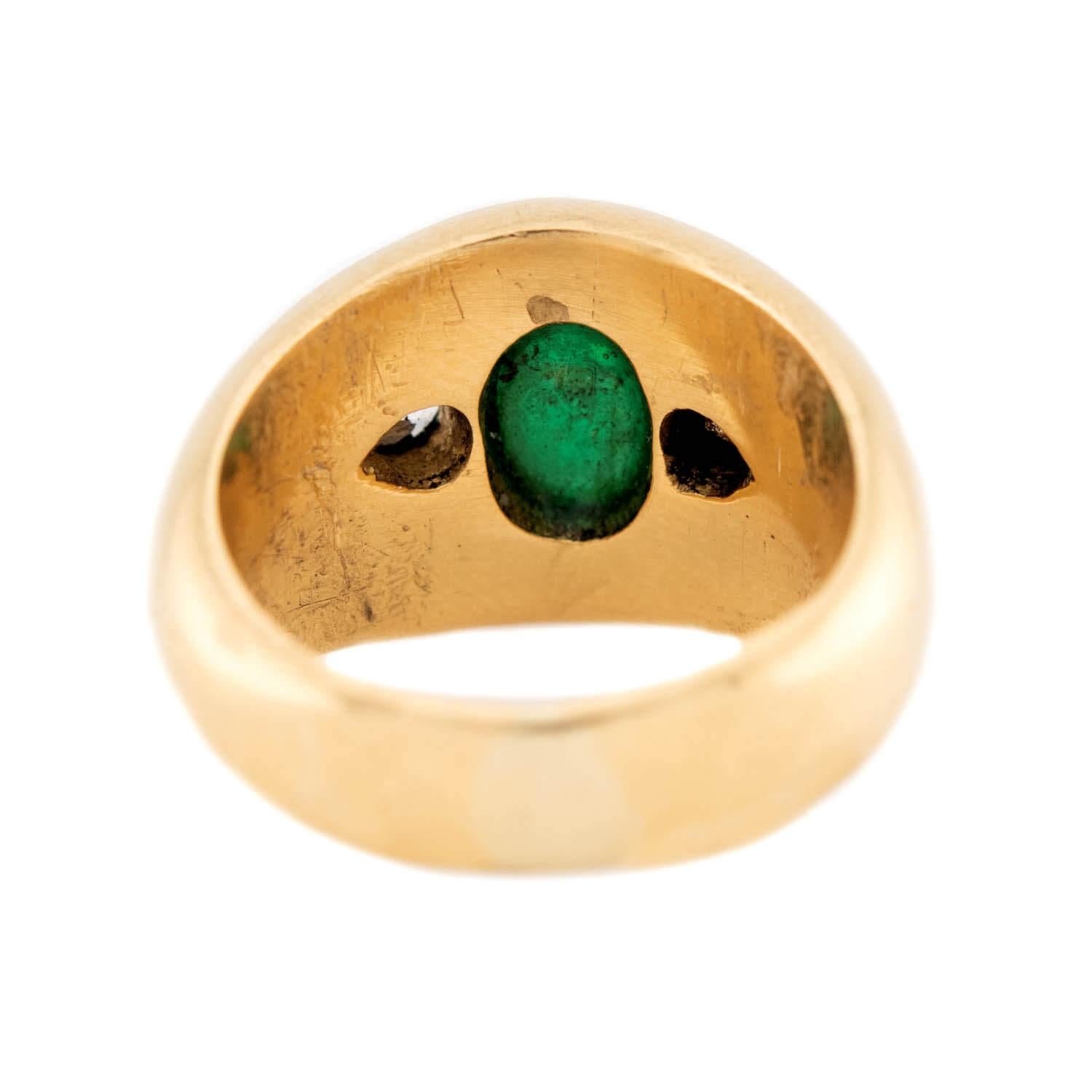 Retro 18k Emerald and Diamond Flush Mount Ring