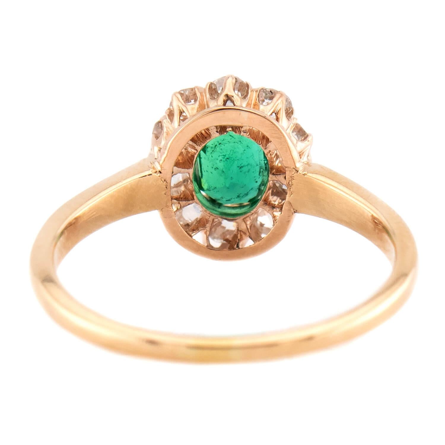 Victorian 14k Emerald & Diamond Halo Ring