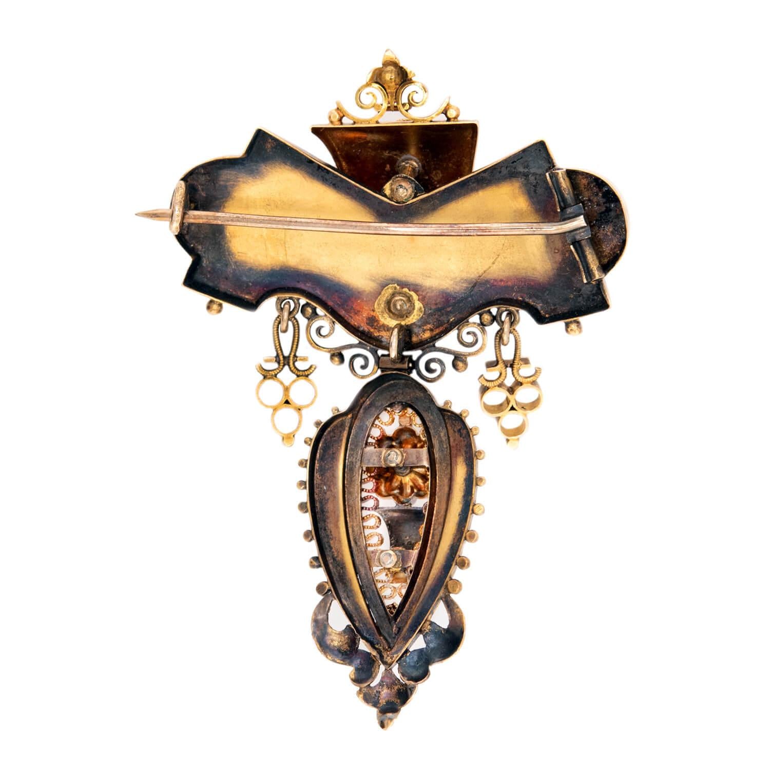 Victorian 14k Etruscan Enamel & Pearl Pin/Pendant