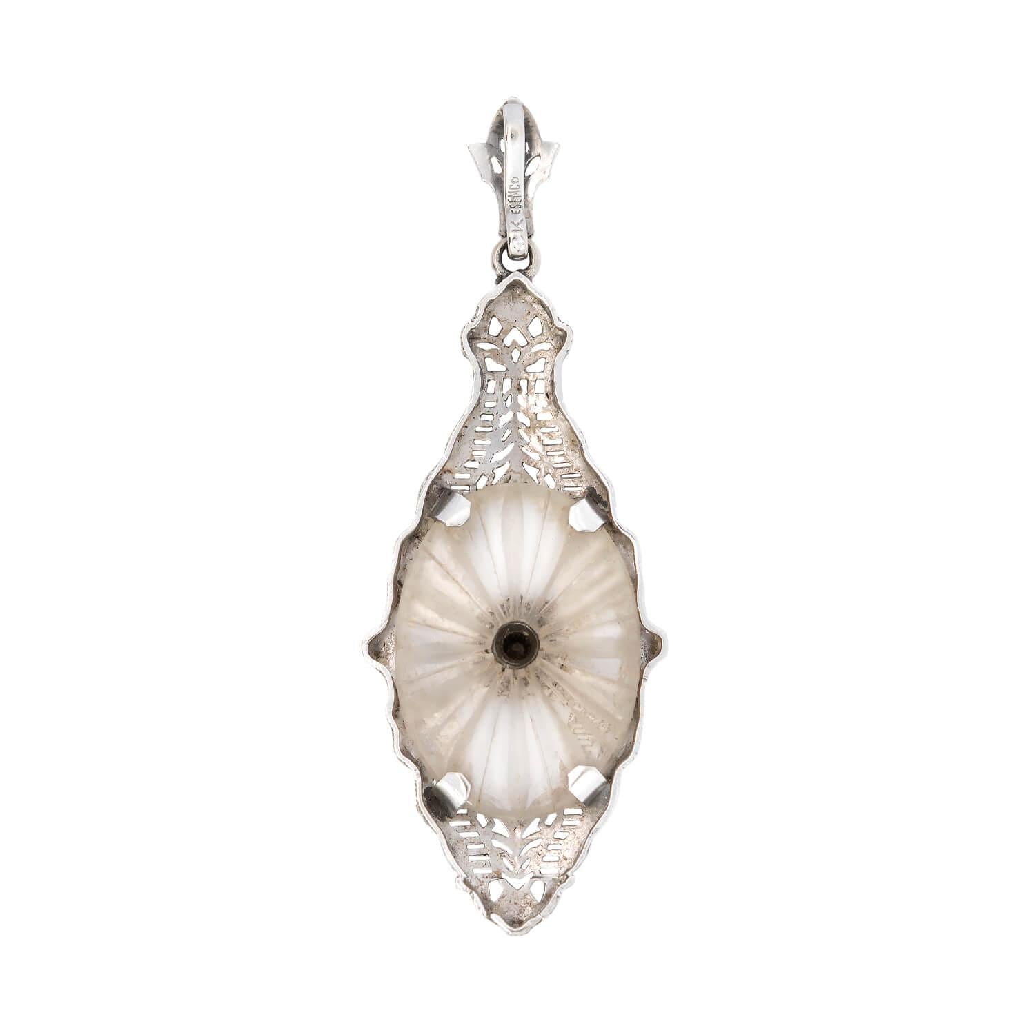 Art Deco 14k Diamond and Crystal Filagree Pendant
